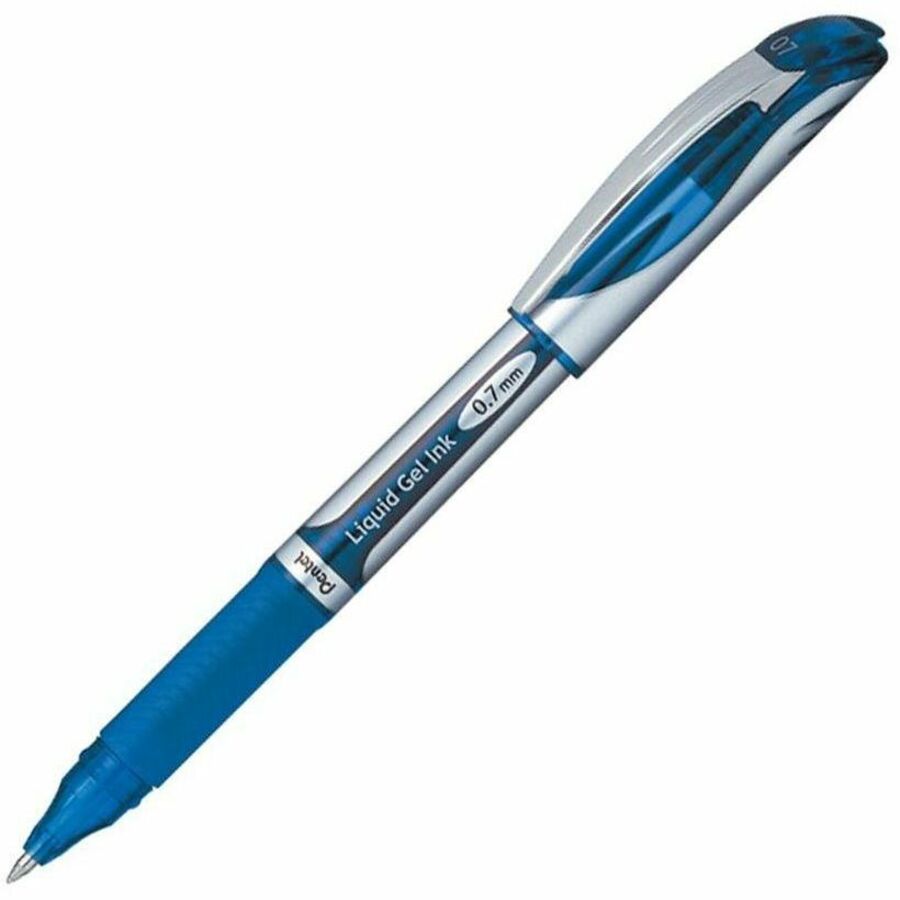 EnerGel EnerGel Deluxe Liquid Gel Pens - Medium Pen Point - 0.7 mm Pen Point Size - Refillable - Blue Gel-based Ink - Silver Barrel - 1 Each -