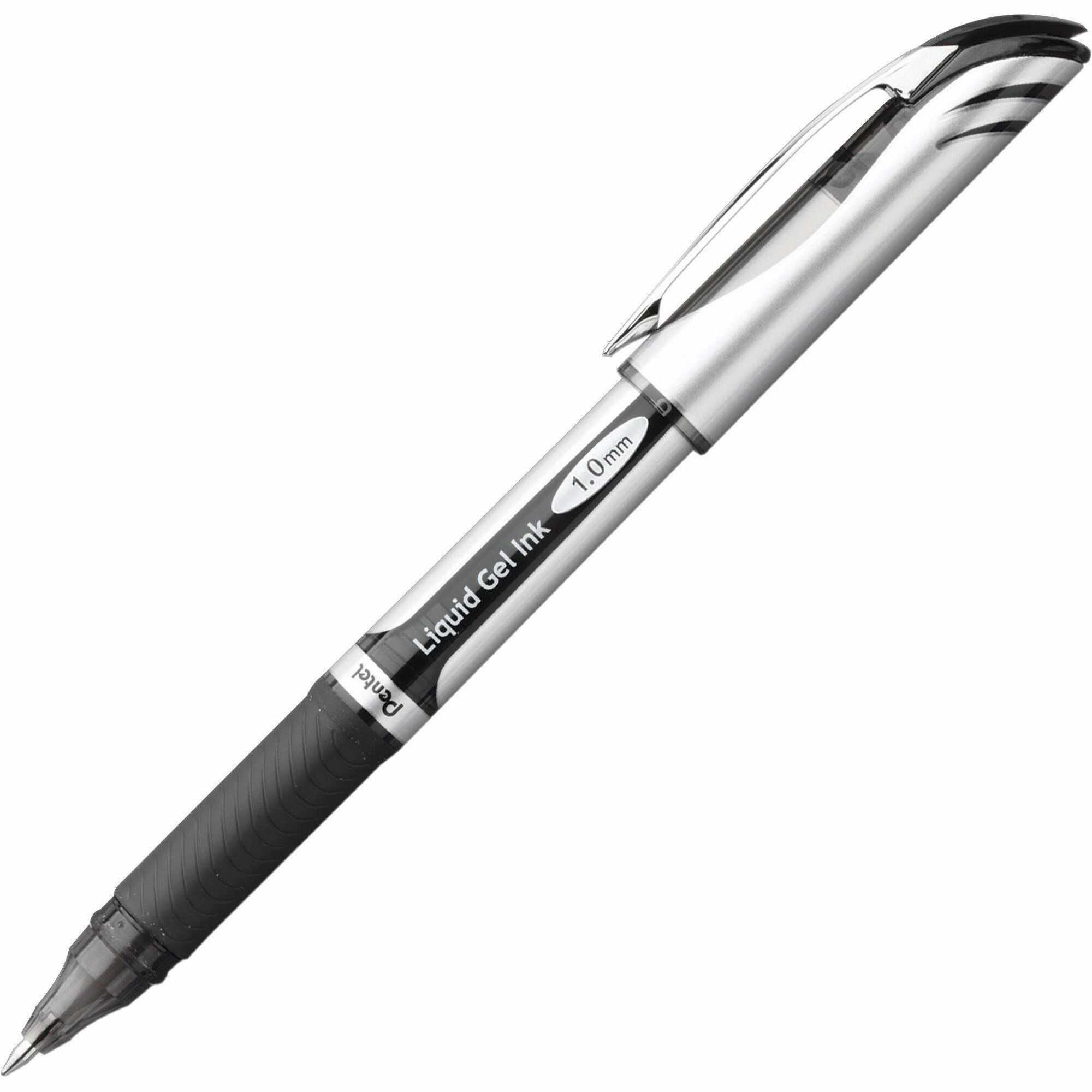 EnerGel EnerGel Deluxe Liquid Gel Pen - Bold Pen Point - 1 mm Pen Point Size - Refillable - Black Gel-based Ink - Silver Barrel - 1 Each -