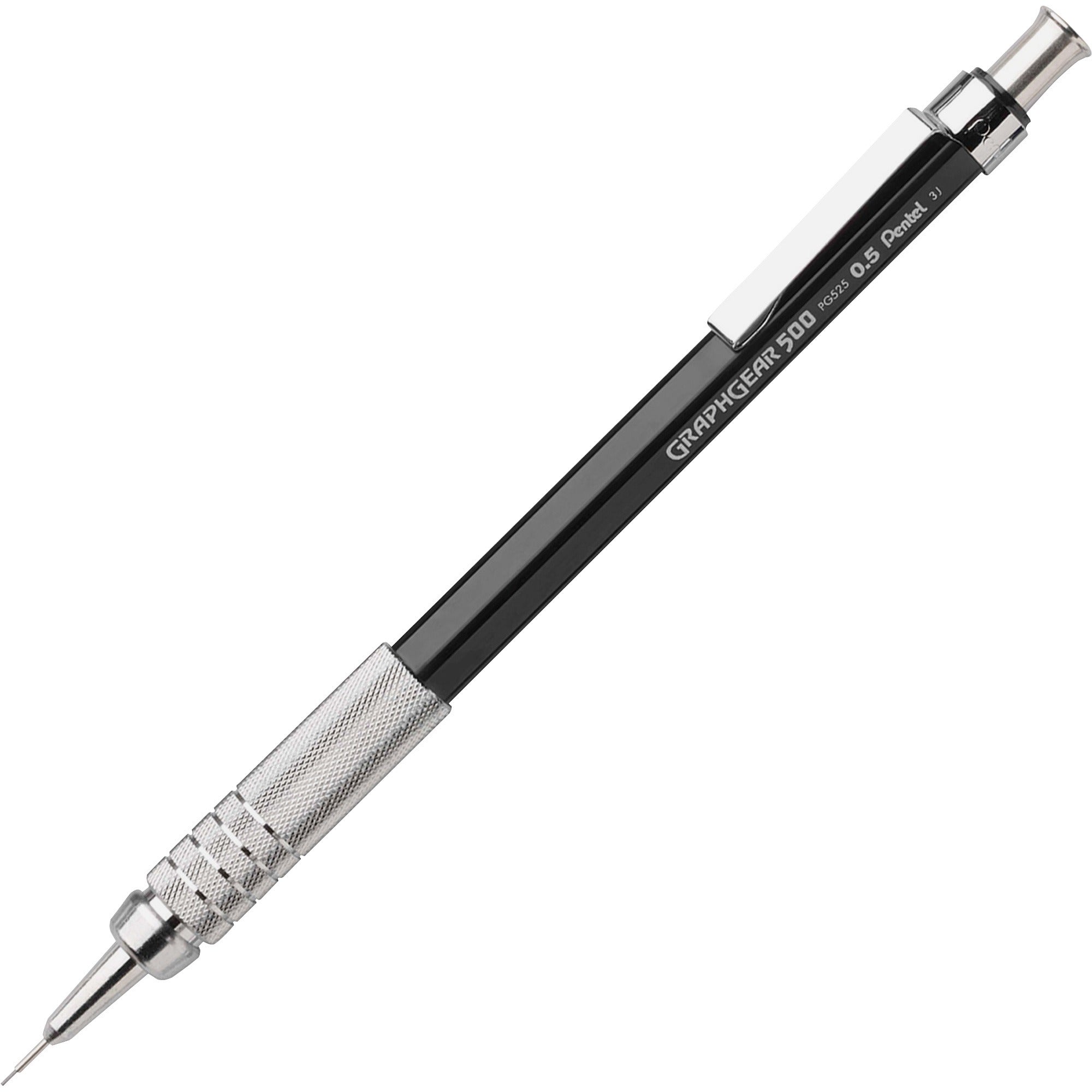 Pentel GraphGear 500 Mechanical Pencil - HB Lead - 0.5 mm Lead Diameter - Refillable - Black Barrel - 1 Each -