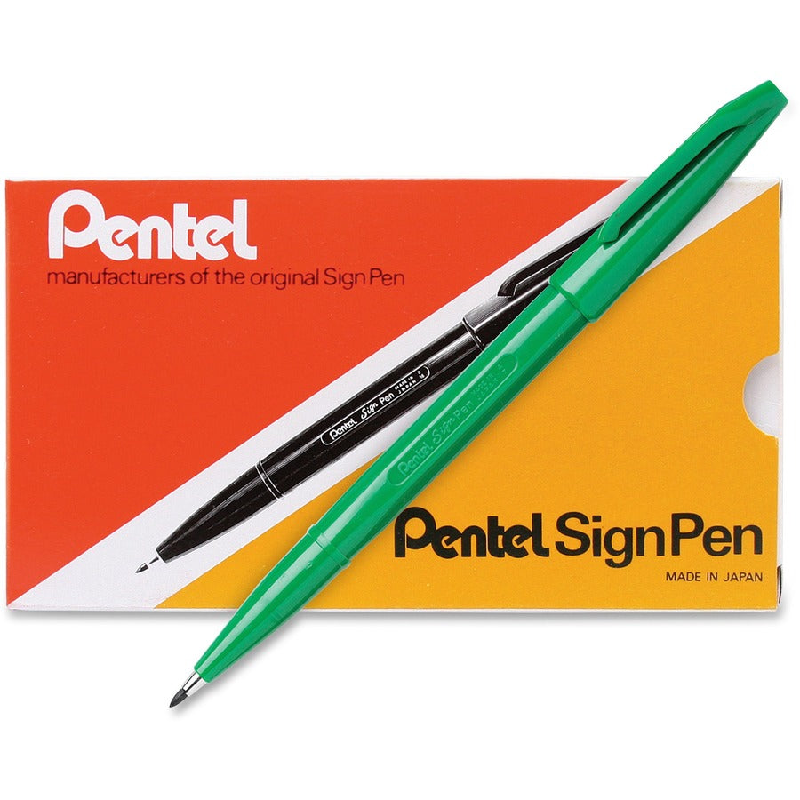 Pentel Fiber-tipped Sign Pens - Bold Pen Point - Green Water Based Ink - Fiber Tip - 1 Dozen -
