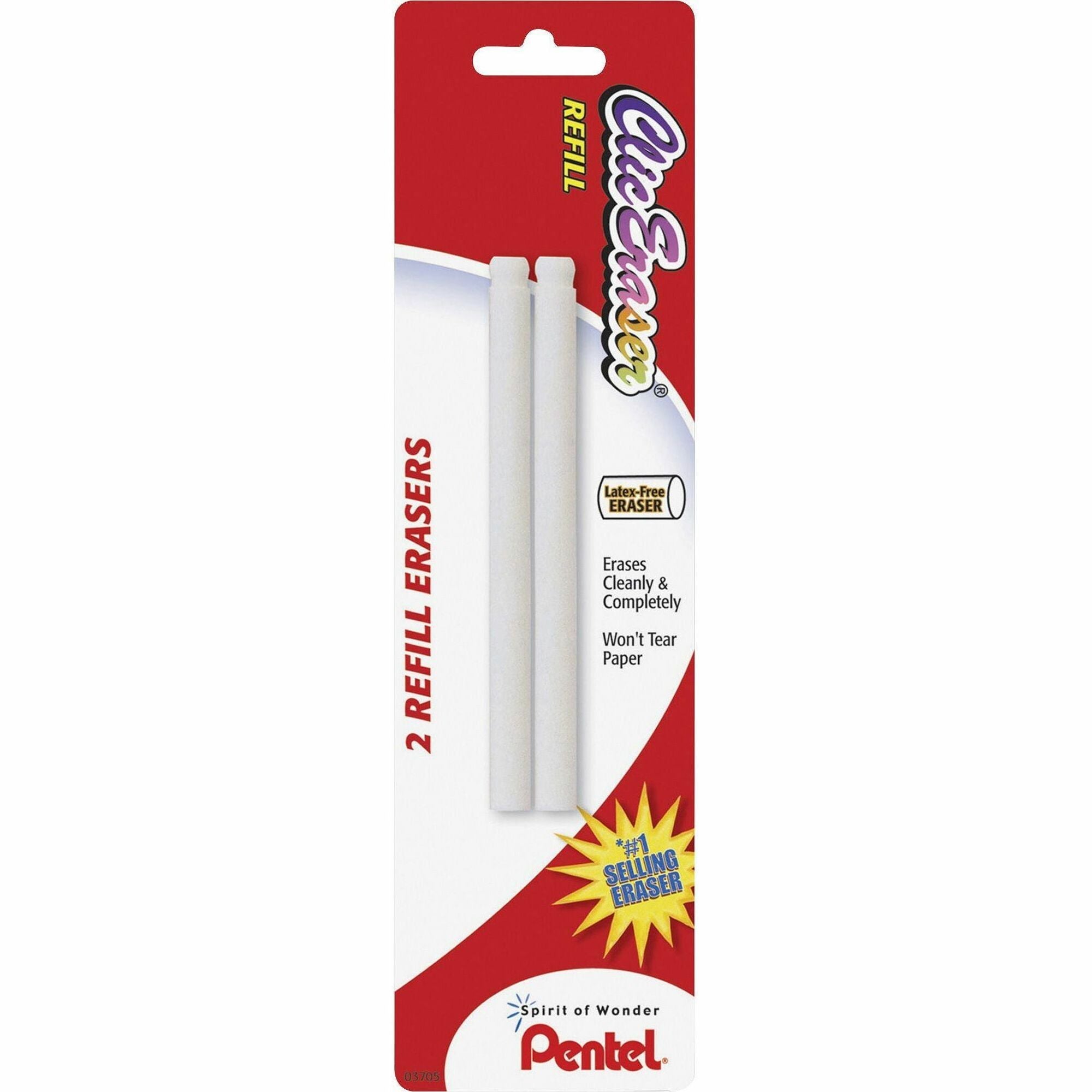 Pentel Clic Eraser Refills - White - 2 / Pack - Non-abrasive -