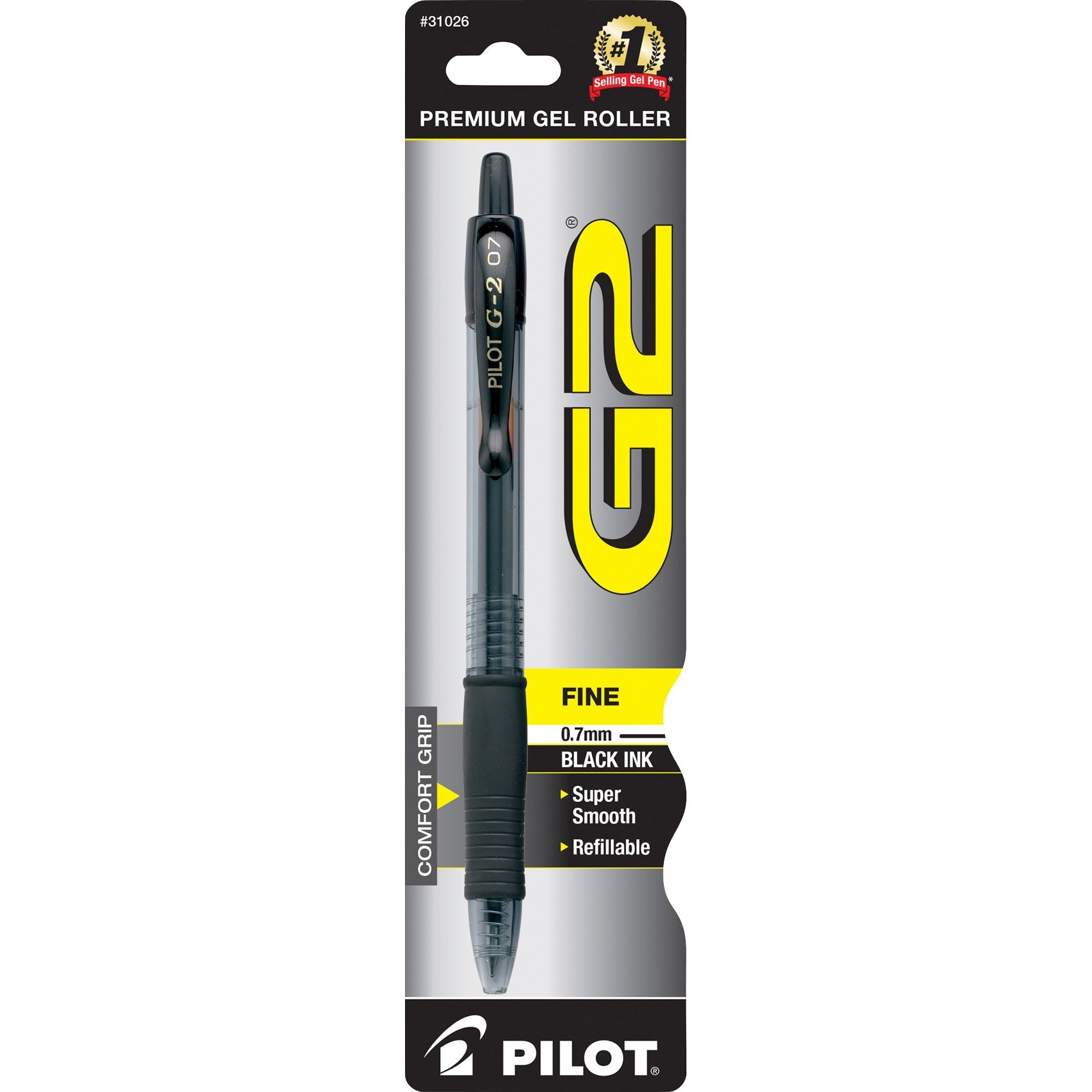 Pilot G2 Retractable Gel Ink Rollerball Pens - Fine Pen Point - 0.7 mm Pen Point Size - Refillable - Retractable - Black Gel-based Ink - Translucent Barrel - 1 Each -