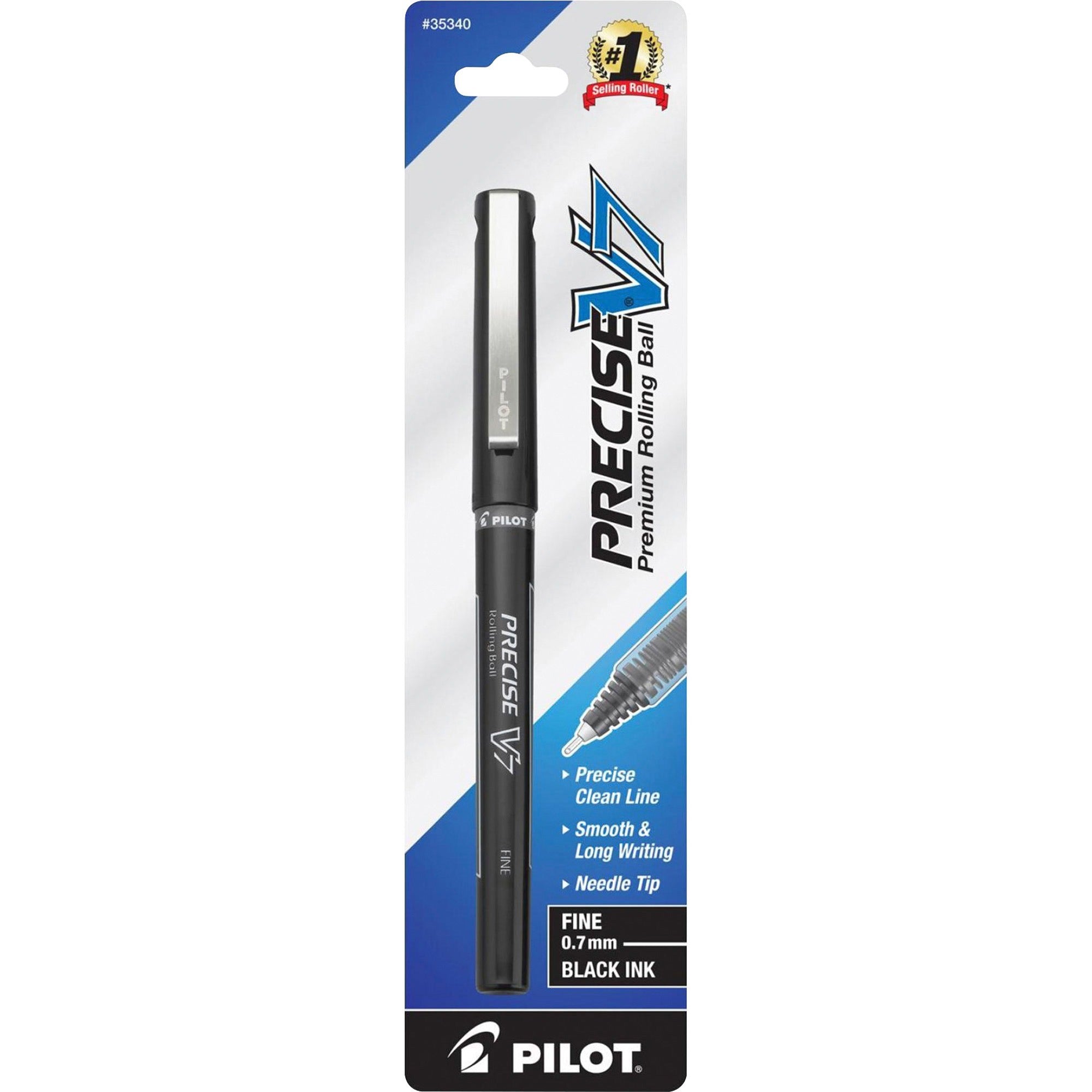 Pilot Precise V7 Fine Premium Capped Rolling Ball Pens - Fine Pen Point - 0.7 mm Pen Point Size - Black - Black Plastic Barrel - 1 / Pack -