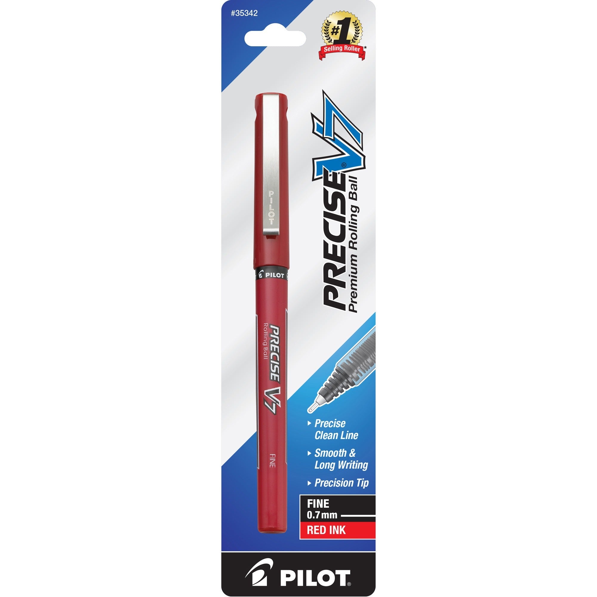 Pilot Precise V7 Fine Premium Capped Rolling Ball Pens - Fine Pen Point - 0.7 mm Pen Point Size - Red - Red Barrel - 1 Each -