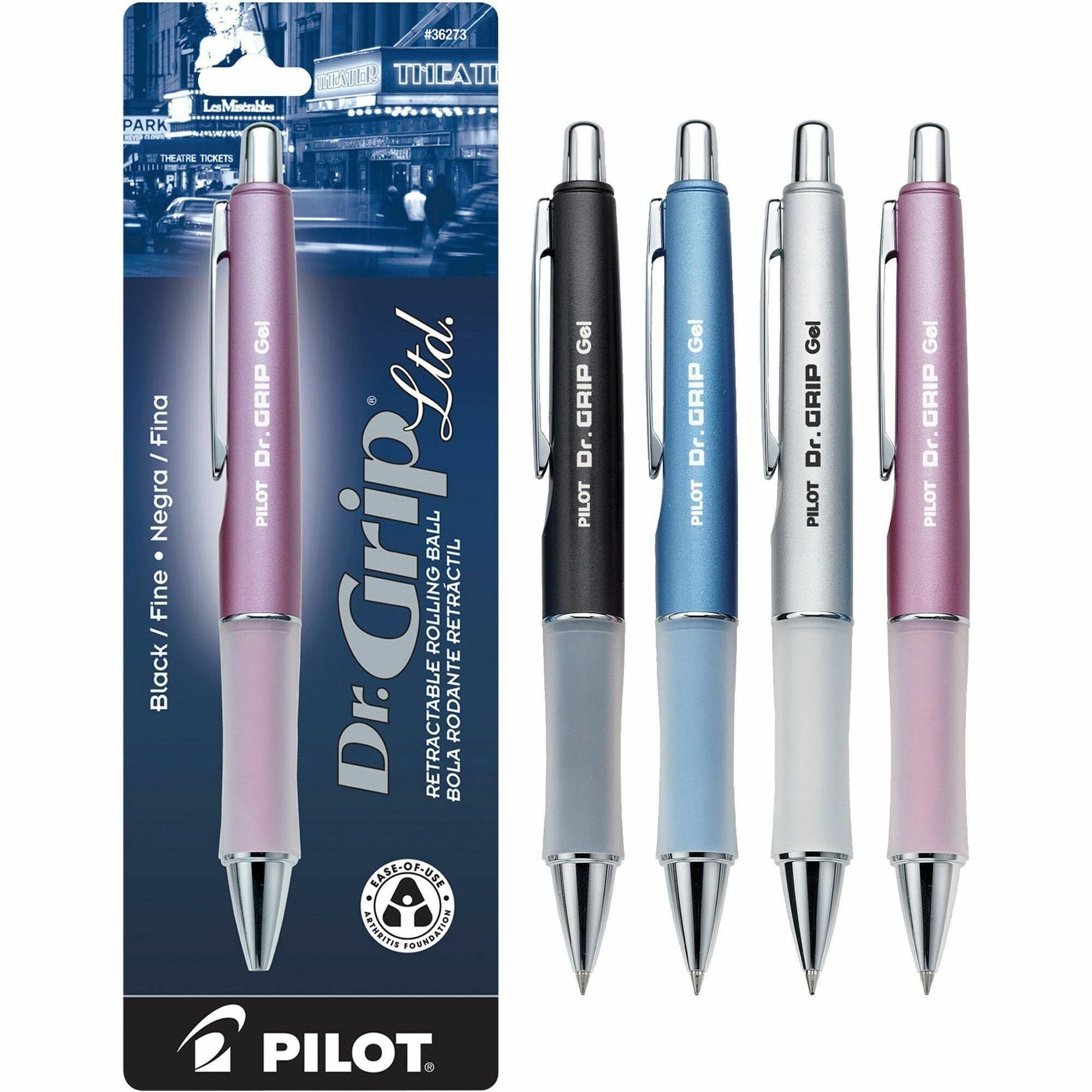 Pilot Dr. Grip Retractable Gel Rollerball Pens - Fine Pen Point - 0.7 mm Pen Point Size - Refillable - Retractable - Black Gel-based Ink - Assorted Barrel - 1 Each -
