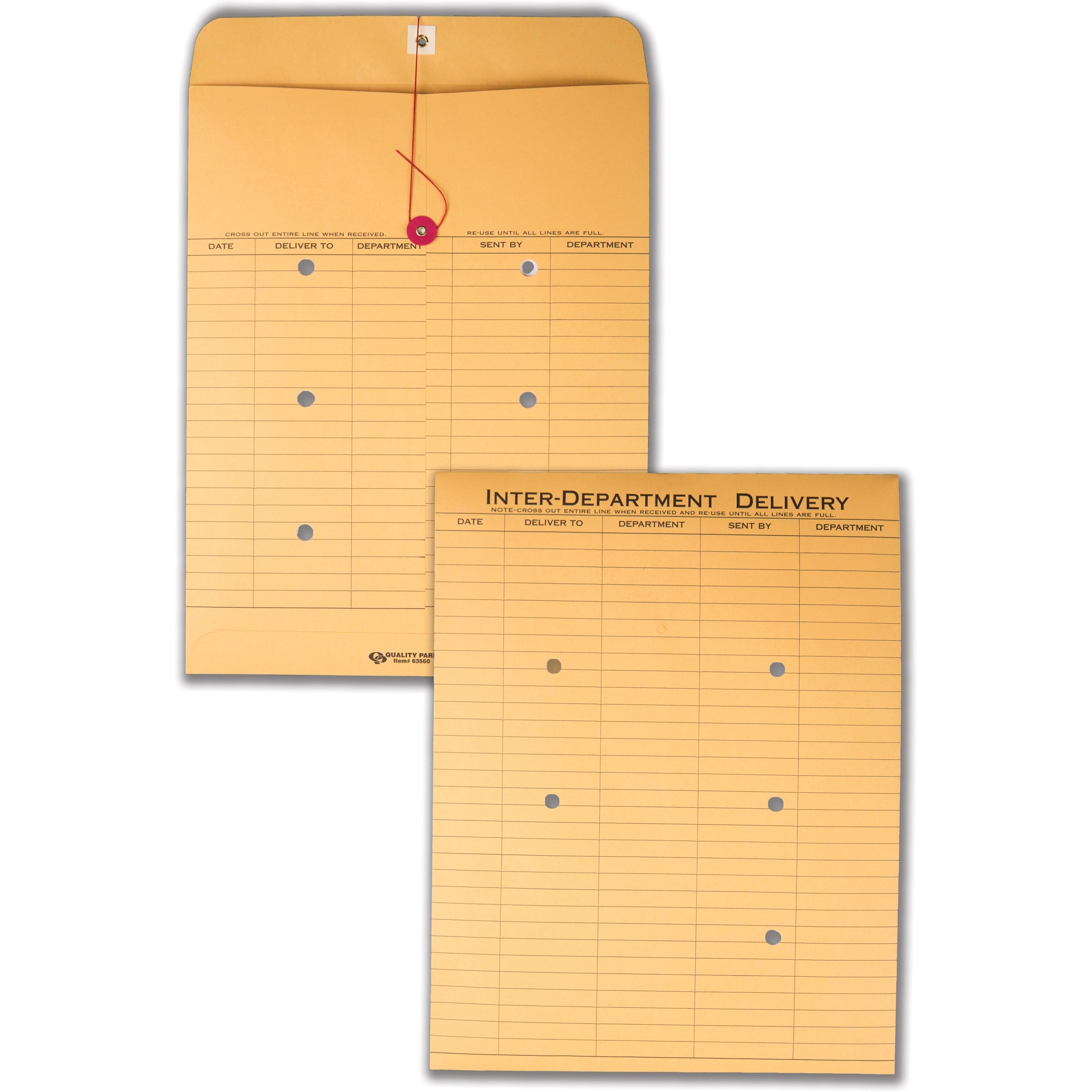 Quality Park 10 x 13 Inter-Departmental Envelopes - Inter-department - 10" Width x 13" Length - 28 lb - String/Button - Kraft - 100 / Box - Brown Kraft -