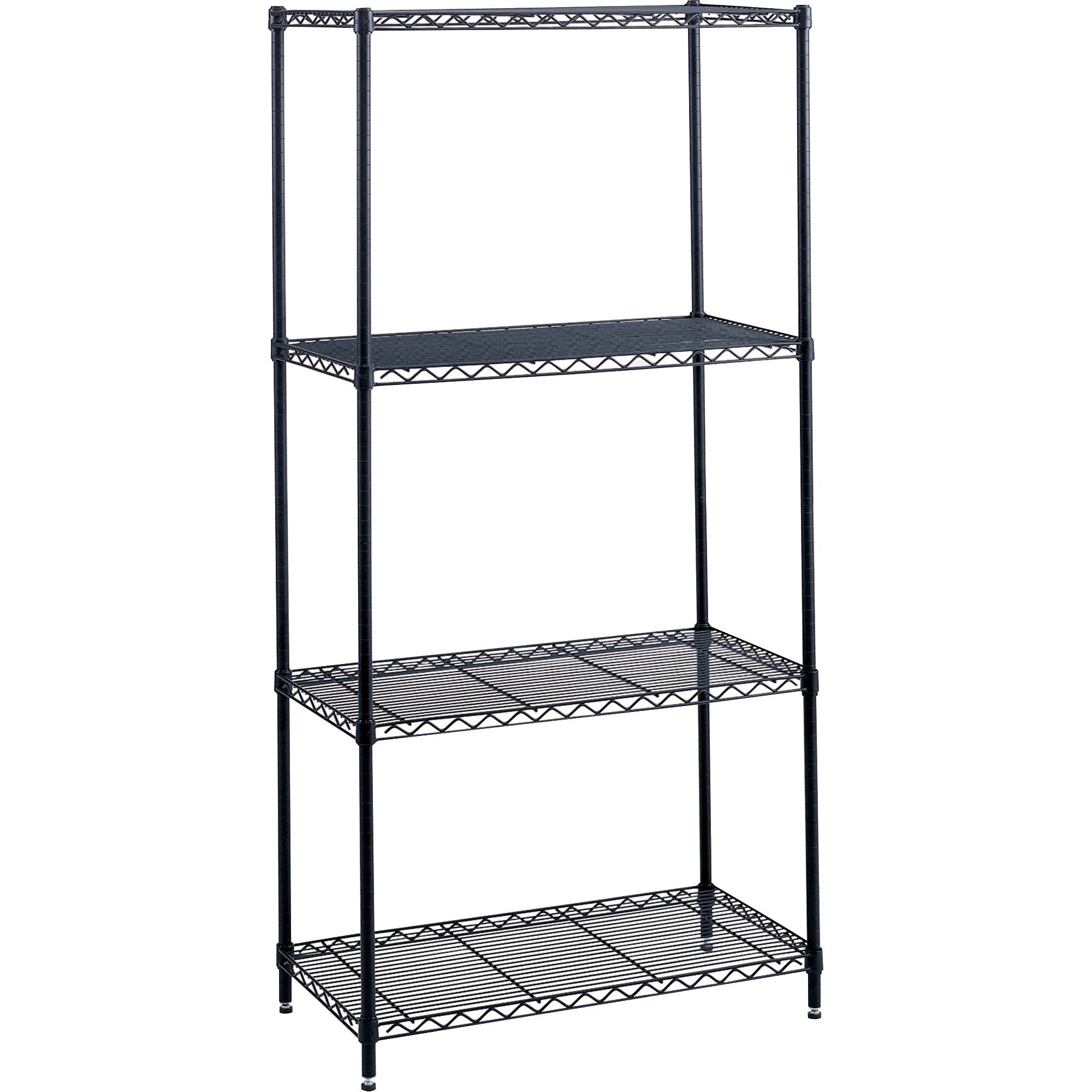 Safco Industrial Wire Shelving - 48" x 18" x 72" - 4 x Shelf(ves) - 1250 lb Load Capacity - Leveling Glide, Dust Proof, Adjustable Leveler, Adjustable Feet - Black - Powder Coated - Steel - Assembly Required -