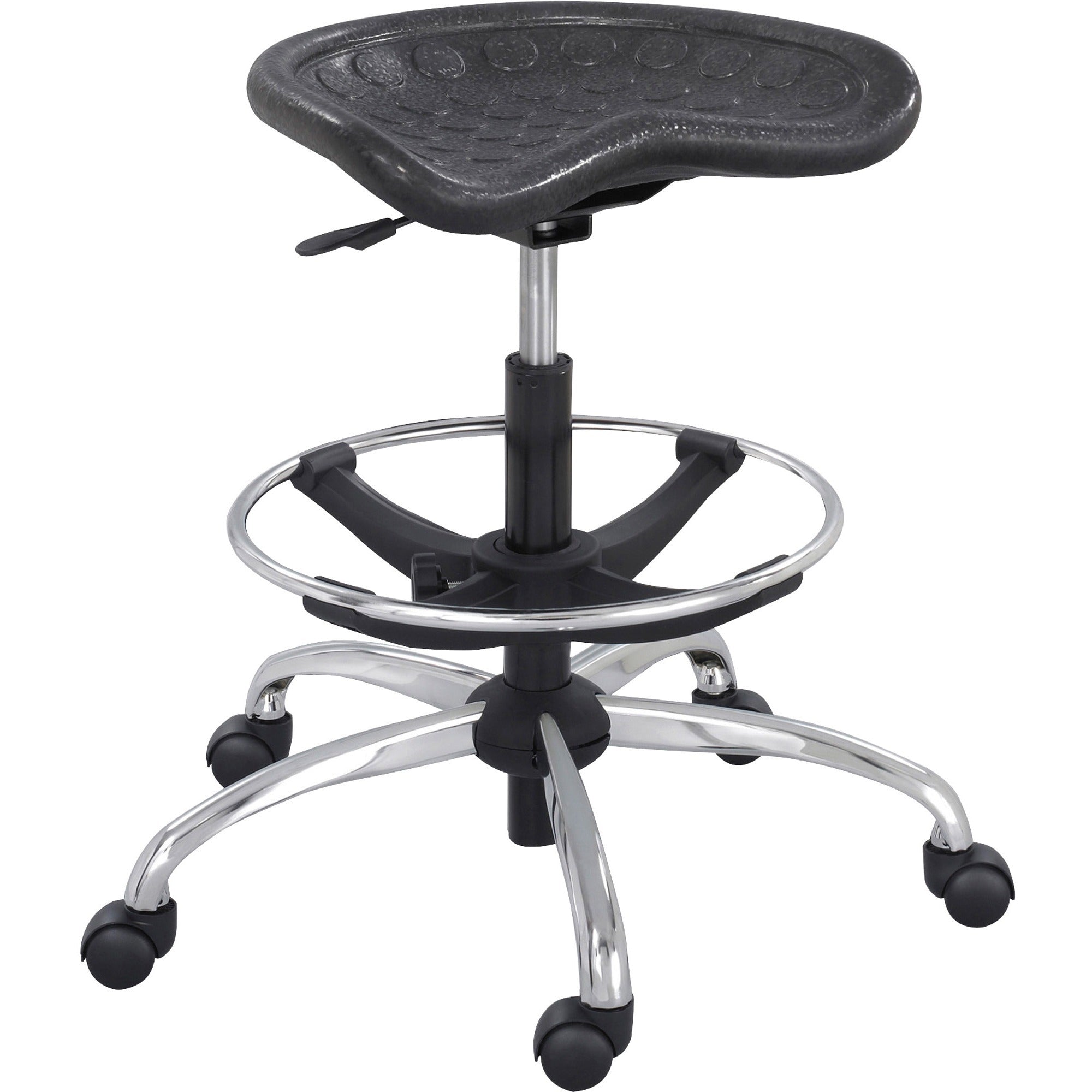Safco Sitstar Height Adjustable Stool - Polyurethane Seat - Metal Frame - 5-star Base - Black - 1 Each -