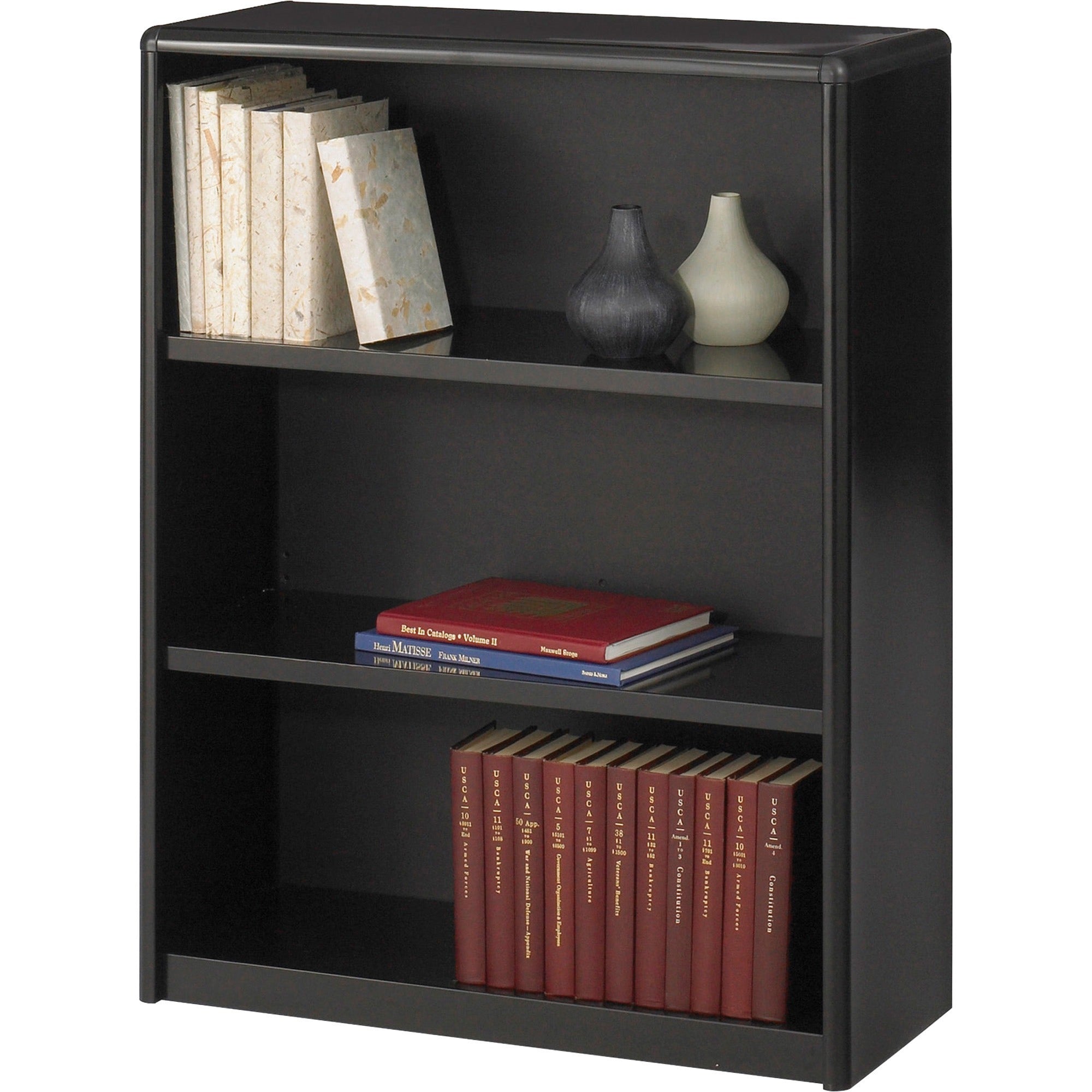Safco ValueMate Bookcase - 31.8" x 13.5" x 41" - 3 x Shelf(ves) - Black - Steel, Fiberboard, Plastic - Assembly Required -