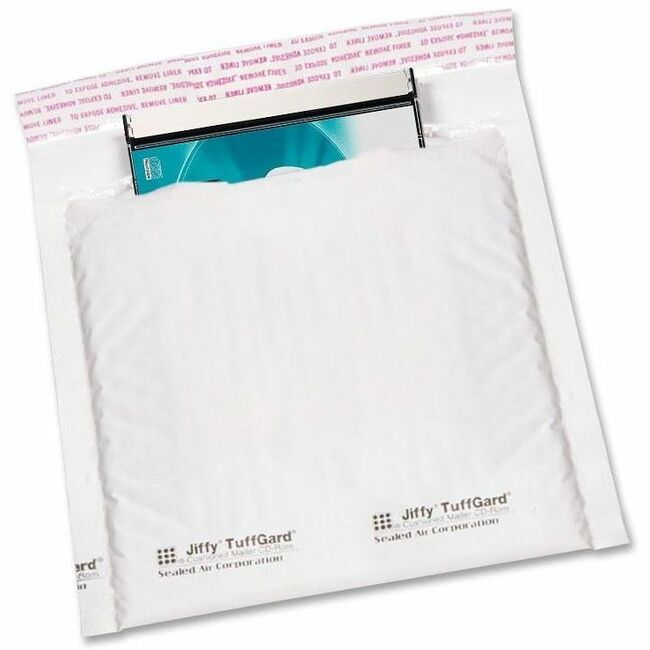 Sealed Air Jiffy Tuffgard CD/DVD Mailers - Bubble - 7 1/4" Width x 8" Length - Peel & Seal - Poly - 25 / Carton - White -