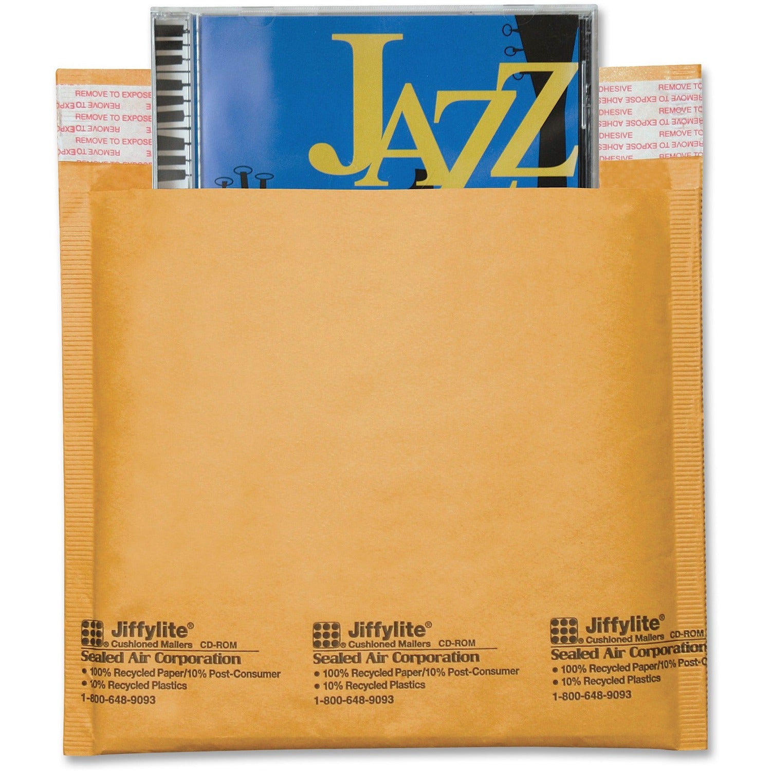 Sealed Air Jiffylite CD/DVD Mailers - CD/DVD - 7 1/4" Width x 8" Length - Peel & Seal - Kraft - 25 / Carton - Satin Gold -
