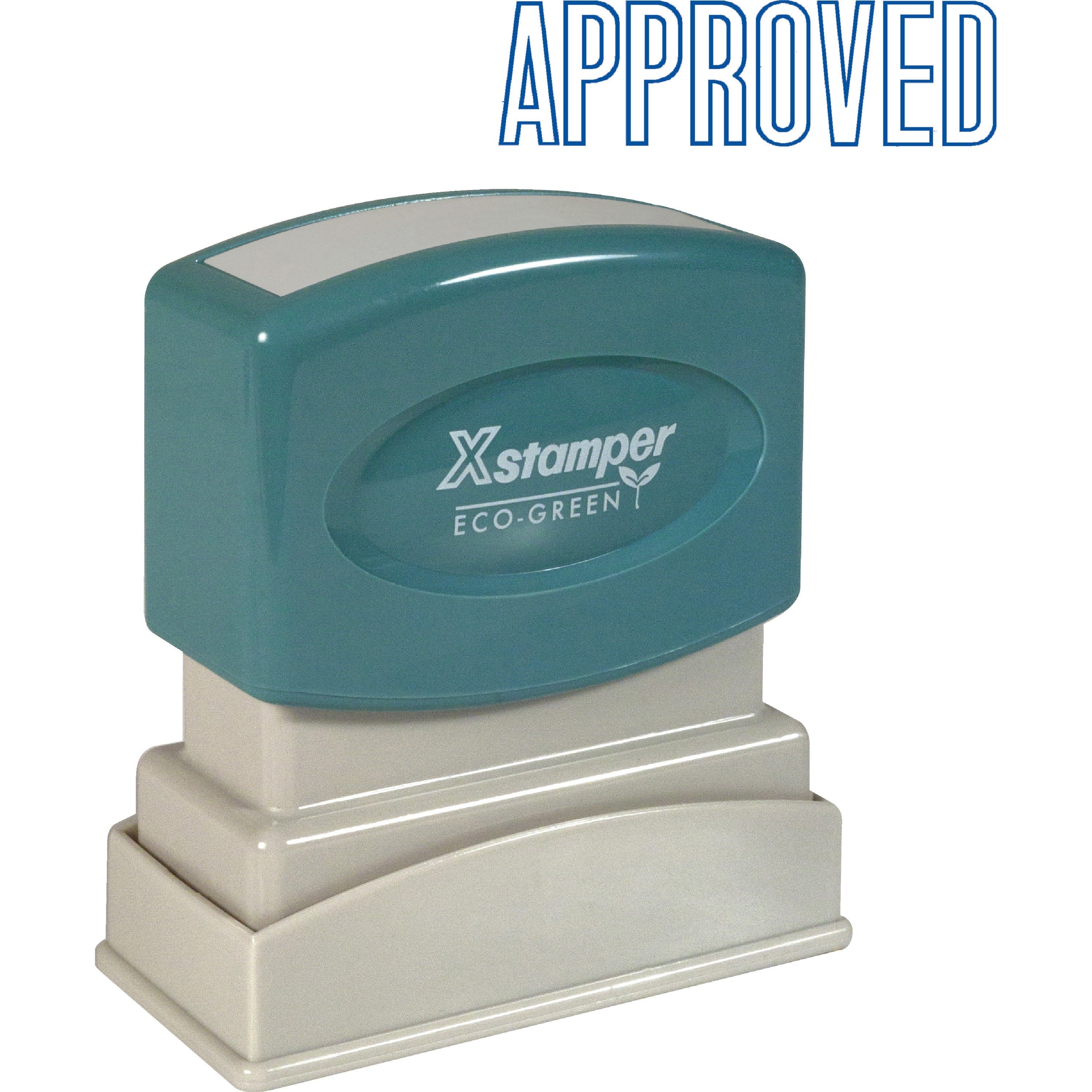 Xstamper APPROVED Title Stamp - Message Stamp - "APPROVED" - 0.50" Impression Width x 1.63" Impression Length - 100000 Impression(s) - Blue - Recycled - 1 Each -
