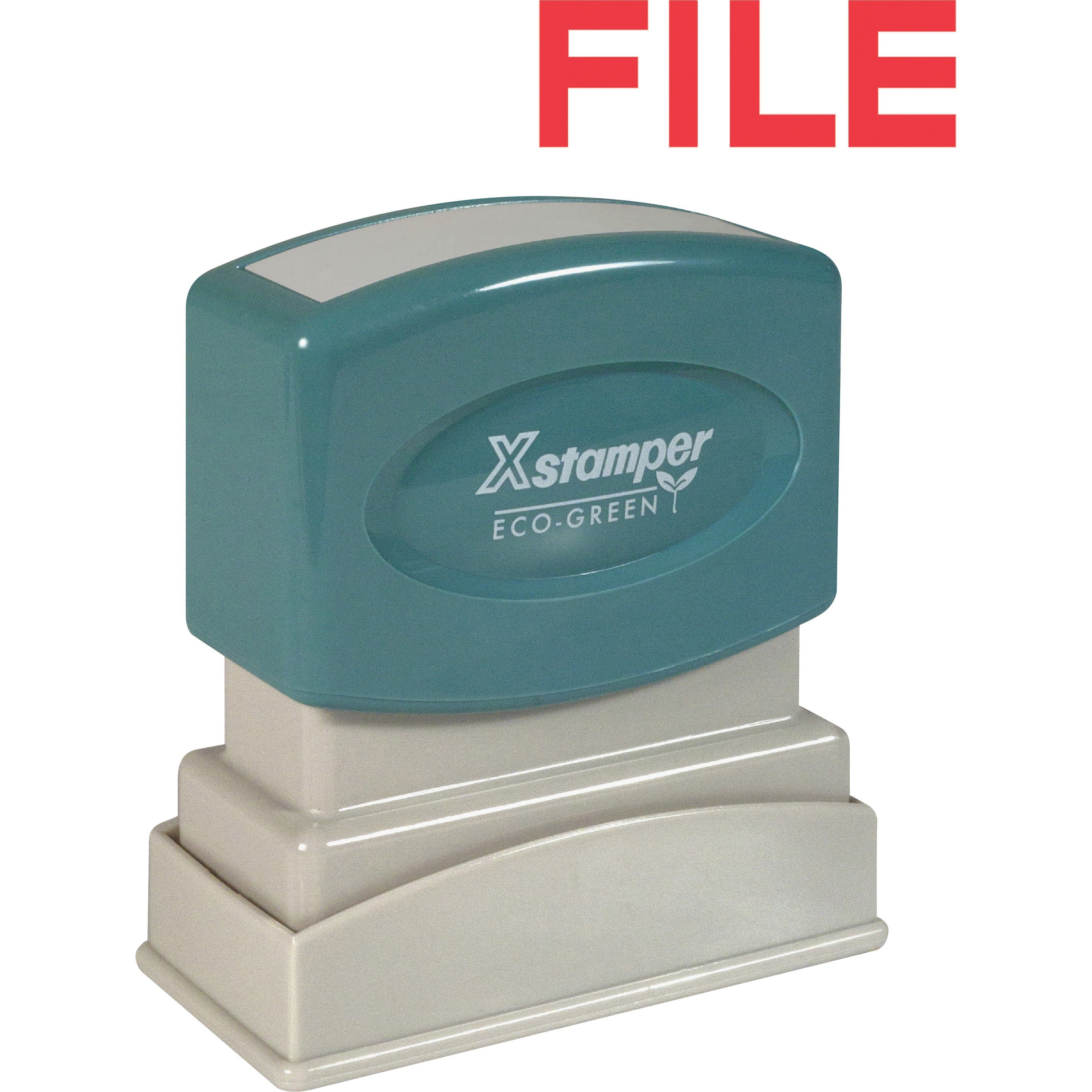Xstamper FILE Title Stamp - Message Stamp - "FILE" - 0.50" Impression Width x 1.63" Impression Length - 100000 Impression(s) - Red - Recycled - 1 Each -