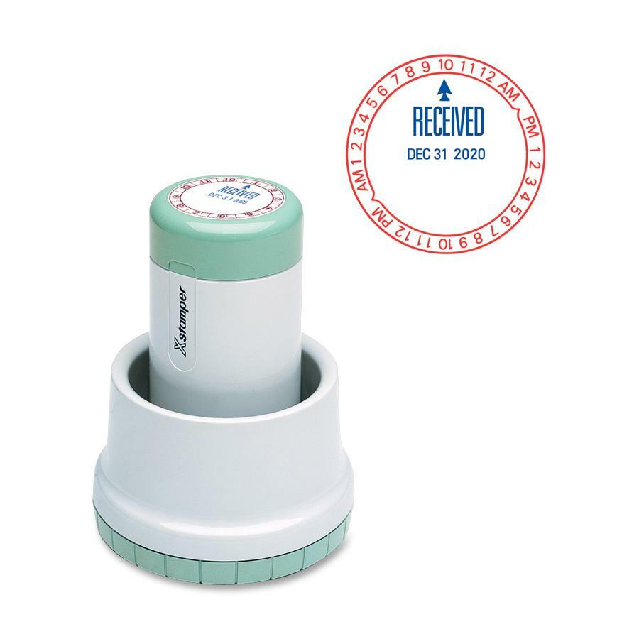 Xstamper XpeDater RECEIVED Rotary Time Stamp - Message/Date & Time Stamp - "RECEIVED" - 1.75" Impression Diameter - Red, Blue - 1 Each -