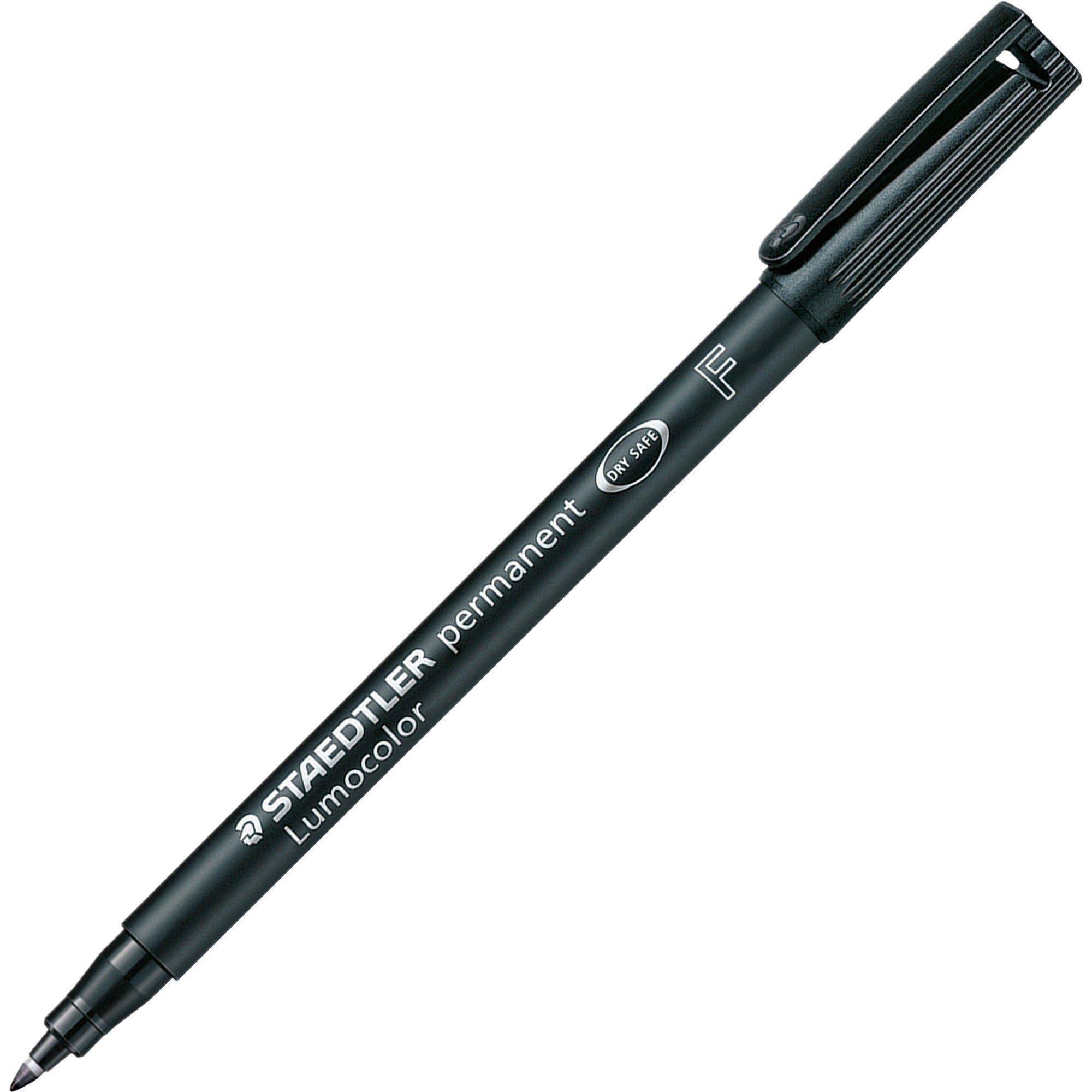 Lumocolor Quick-drying Fine Point Permanent Markers - Fine Marker Point - 0.6 mm Marker Point Size - Black - Black Polypropylene Barrel - 10 / Box -