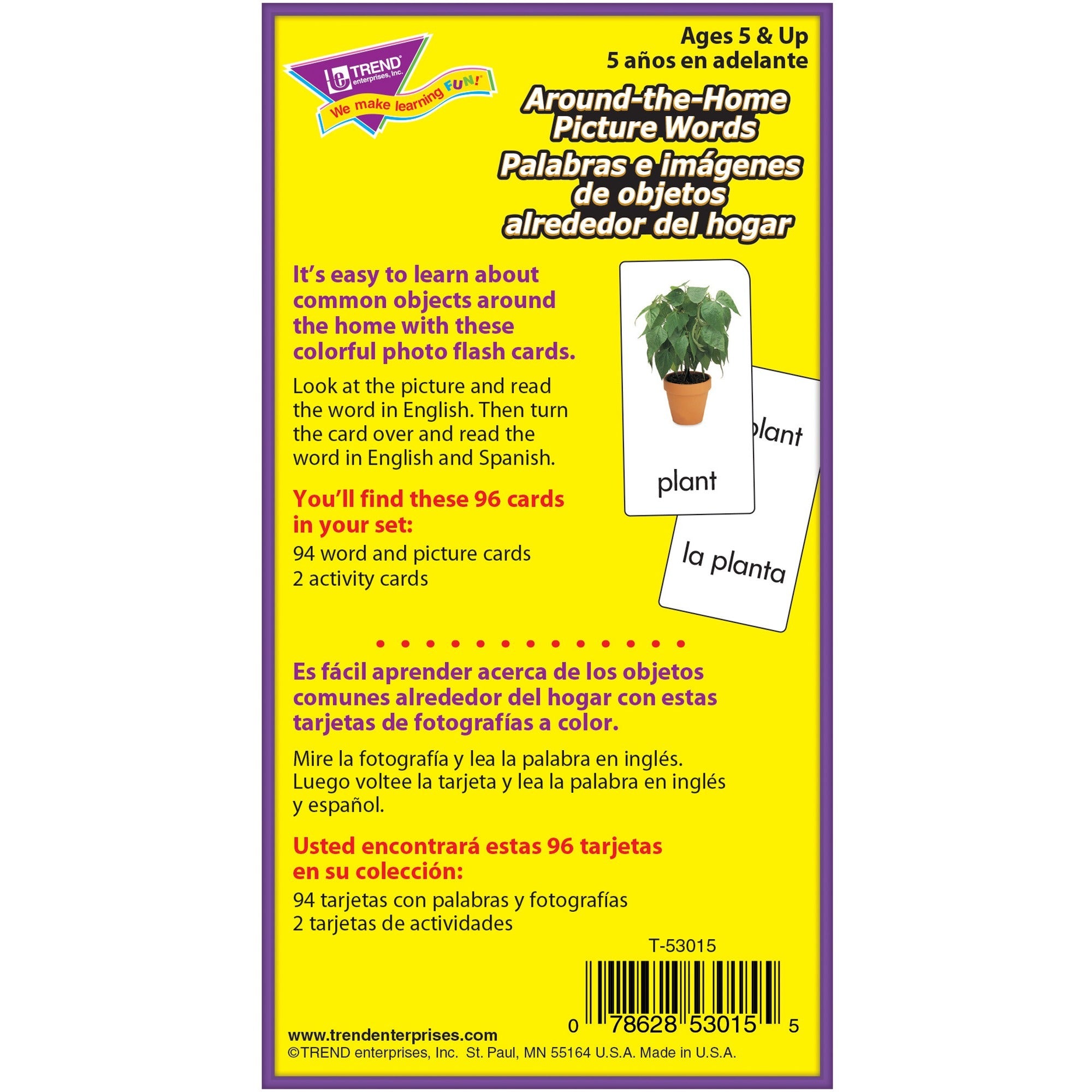 Trend English/Spanish Picture Words Flash Cards - Educational - 1 Each -