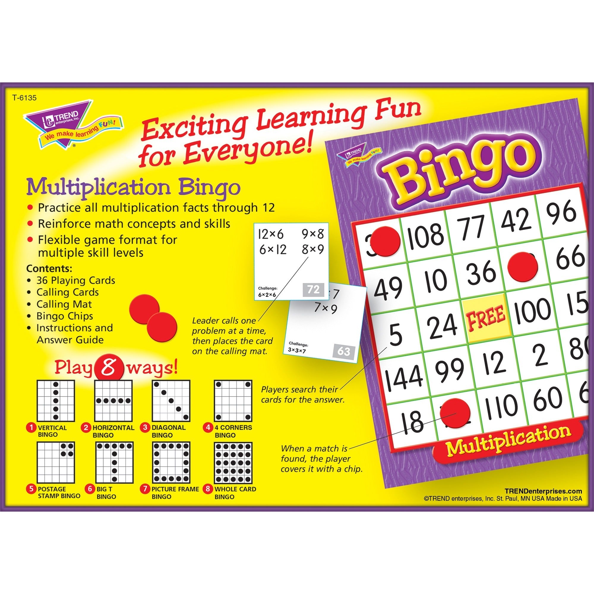 Trend Multiplication Bingo Learning Game - Theme/Subject: Learning - Skill Learning: Mathematics - 8-13 Year -