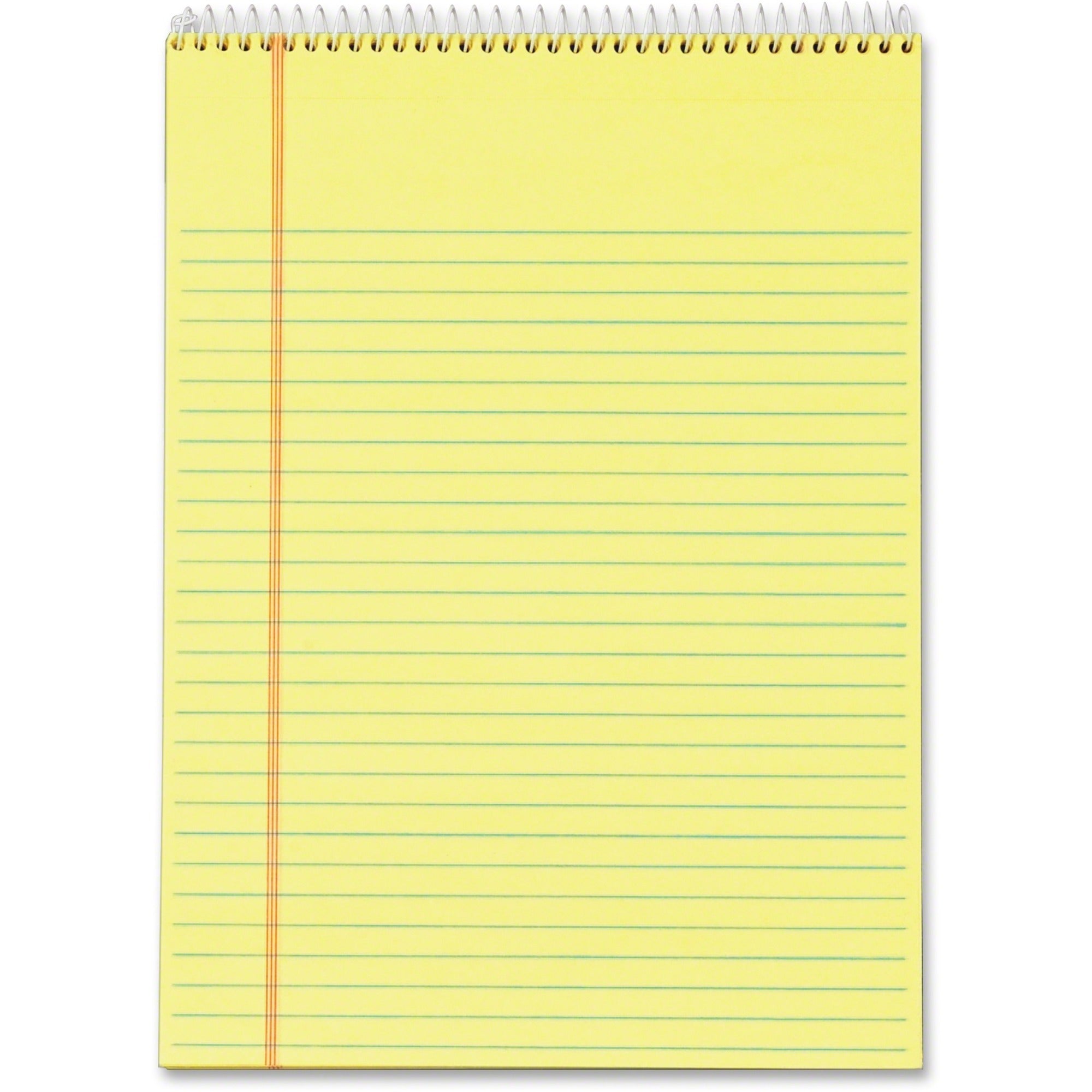 TOPS Docket Perforated Wirebound Legal Pads - Letter - 70 Sheets - Wire Bound - 0.34" Ruled - 16 lb Basis Weight - Letter - 8 1/2" x 11" - 11" x 8.5" - Canary Paper - Perforated, Hard Cover, Spiral Lock, Stiff-back - 3 / Pack -