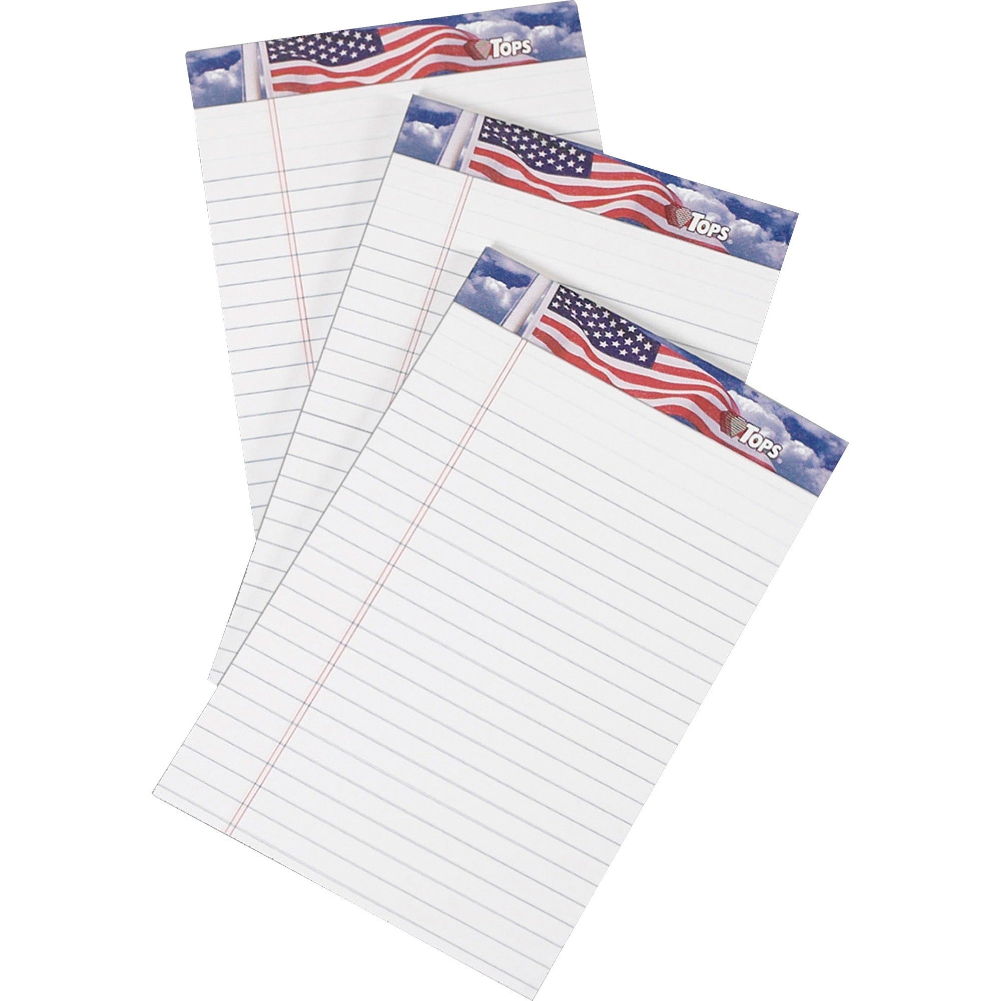 TOPS American Pride Binding Legal Writing Tablet - Jr.Legal - 50 Sheets - Strip - 16 lb Basis Weight - Jr.Legal - 5" x 8" - White Paper - Perforated, Bleed Resistant - 3 / Pack -