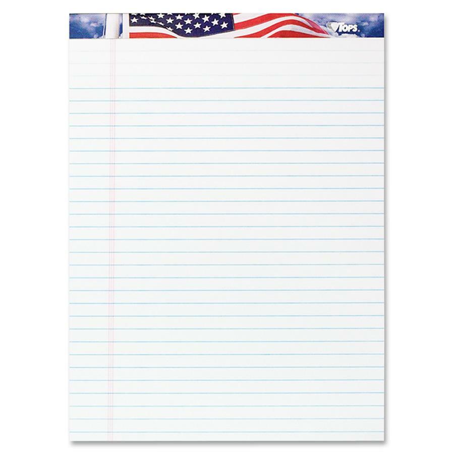 TOPS American Pride Writing Tablets - 50 Sheets - Strip - 0.34" Ruled - 16 lb Basis Weight - 8 1/2" x 11 3/4" - White Paper - Perforated, Bleed Resistant - 3 / Pack -