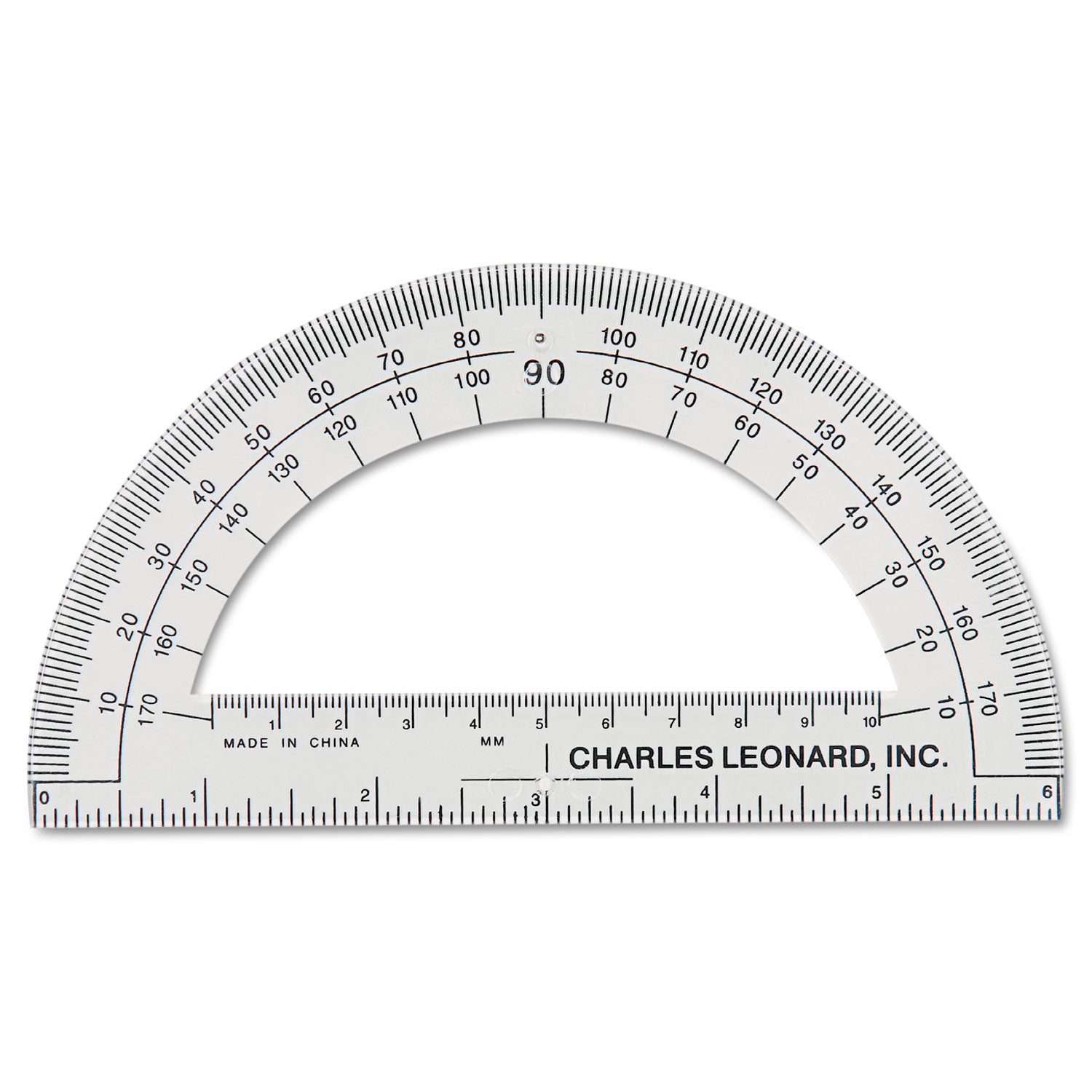 Open Center Protractor, Plastic, 6" Ruler Edge, Clear, Dozen -