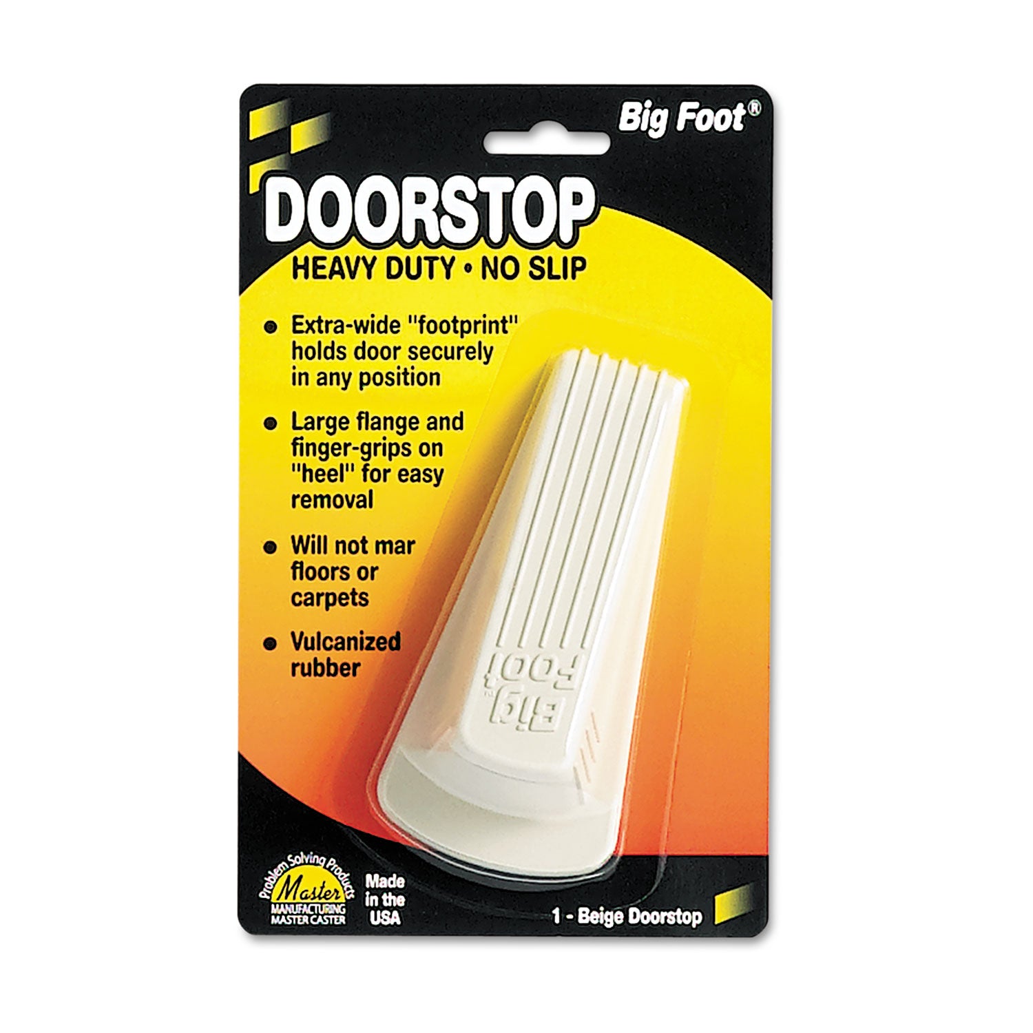 Big Foot Doorstop, No Slip Rubber Wedge, 2.25w x 4.75d x 1.25h, Beige -