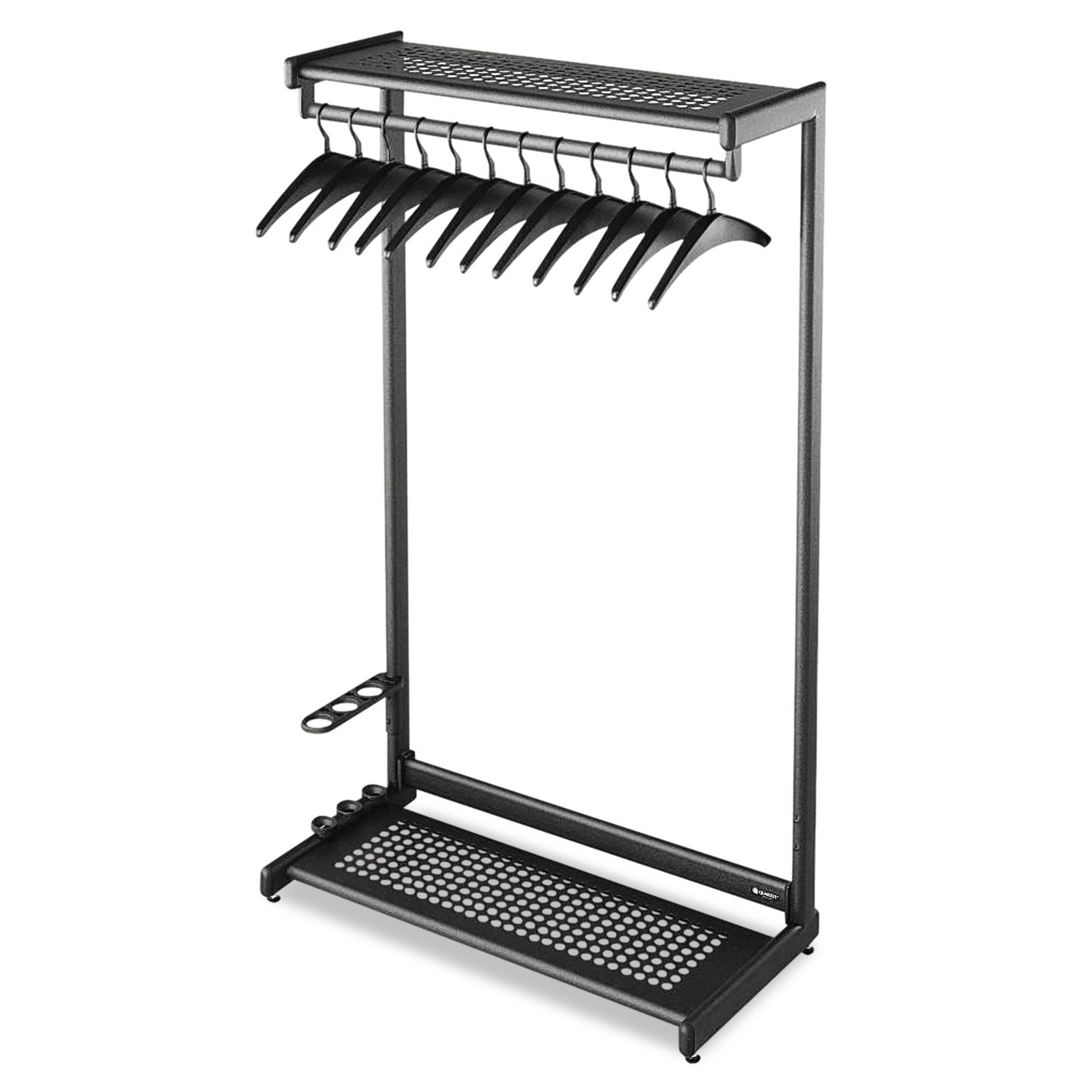 Single-Sided Rack with Two Shelves, 12 Hangers, Steel, 48w x 18.5d x 61.5h, Black -