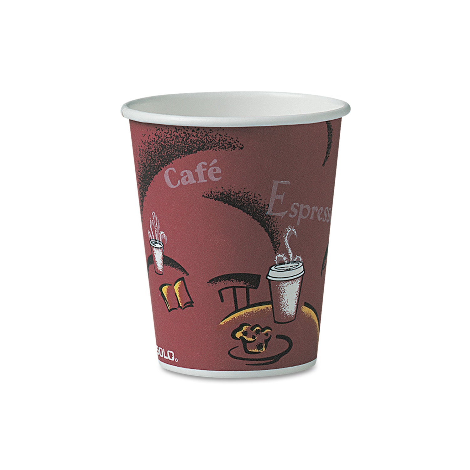 Paper Hot Drink Cups in Bistro Design, 10 oz, Maroon, 300/Carton -