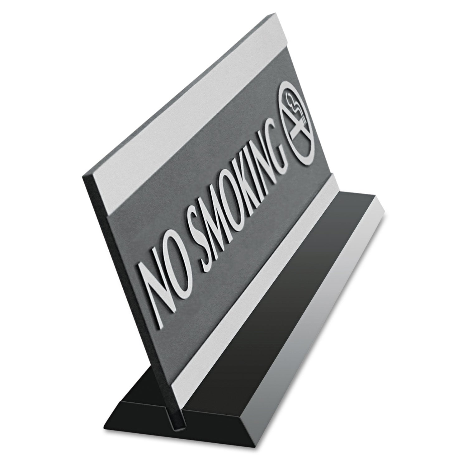 Century Series Office Sign, NO SMOKING, 9 x 3, Black/Silver -