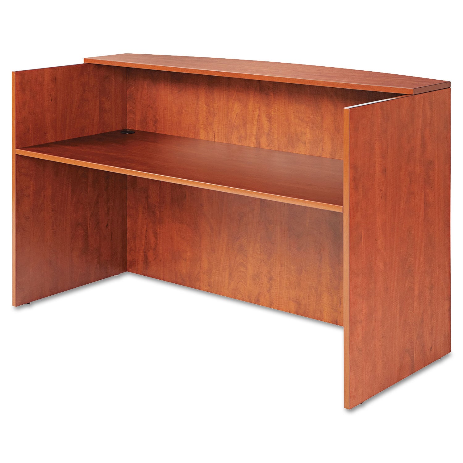 Alera Valencia Series Reception Desk with Transaction Counter, 71" x 35.5" x 29.5" to 42.5", Medium Cherry -