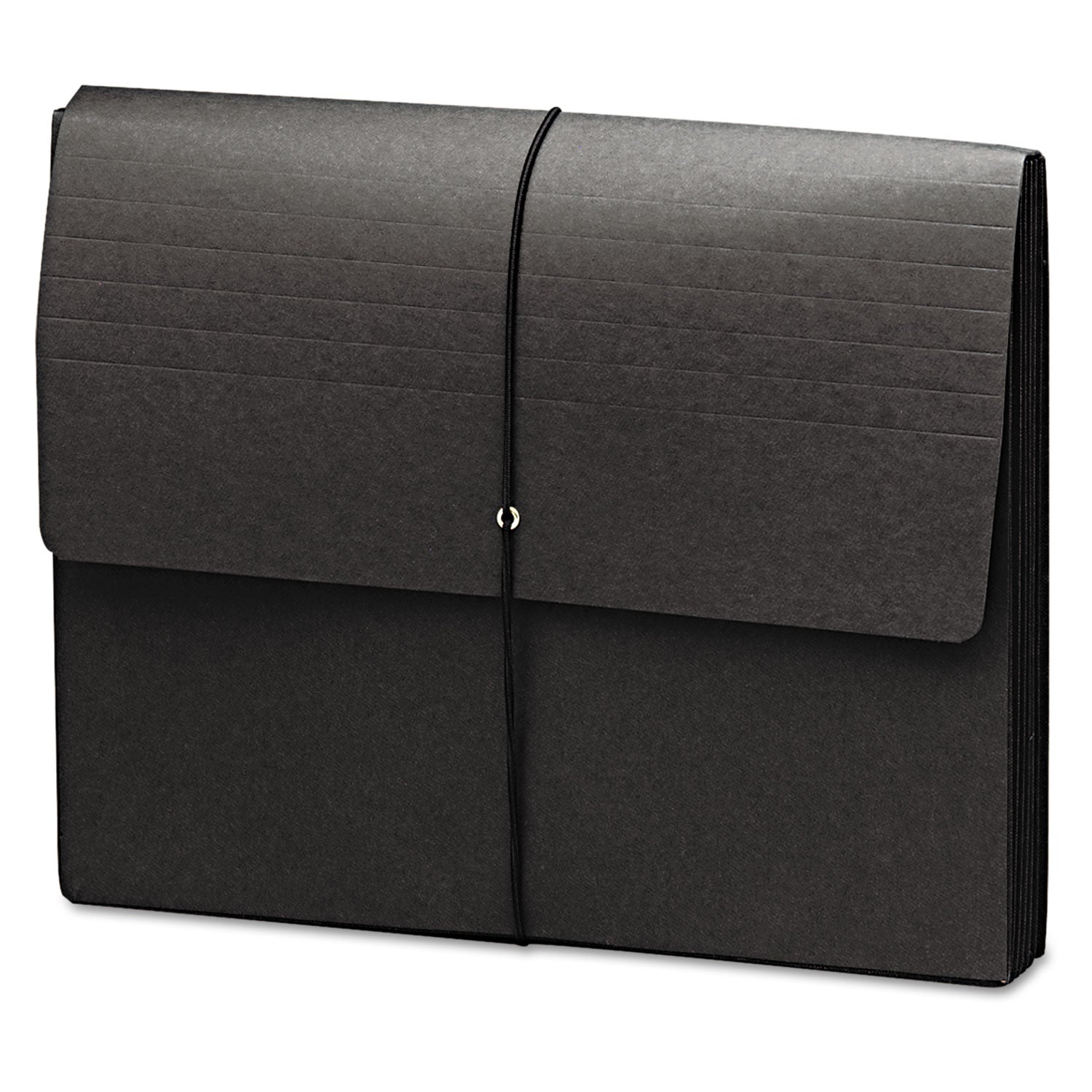 Extra-Wide Expanding Wallets with Elastic Cord, 5.25" Expansion, 1 Section, Elastic Cord Closure, Letter Size, Black, 10/Box -