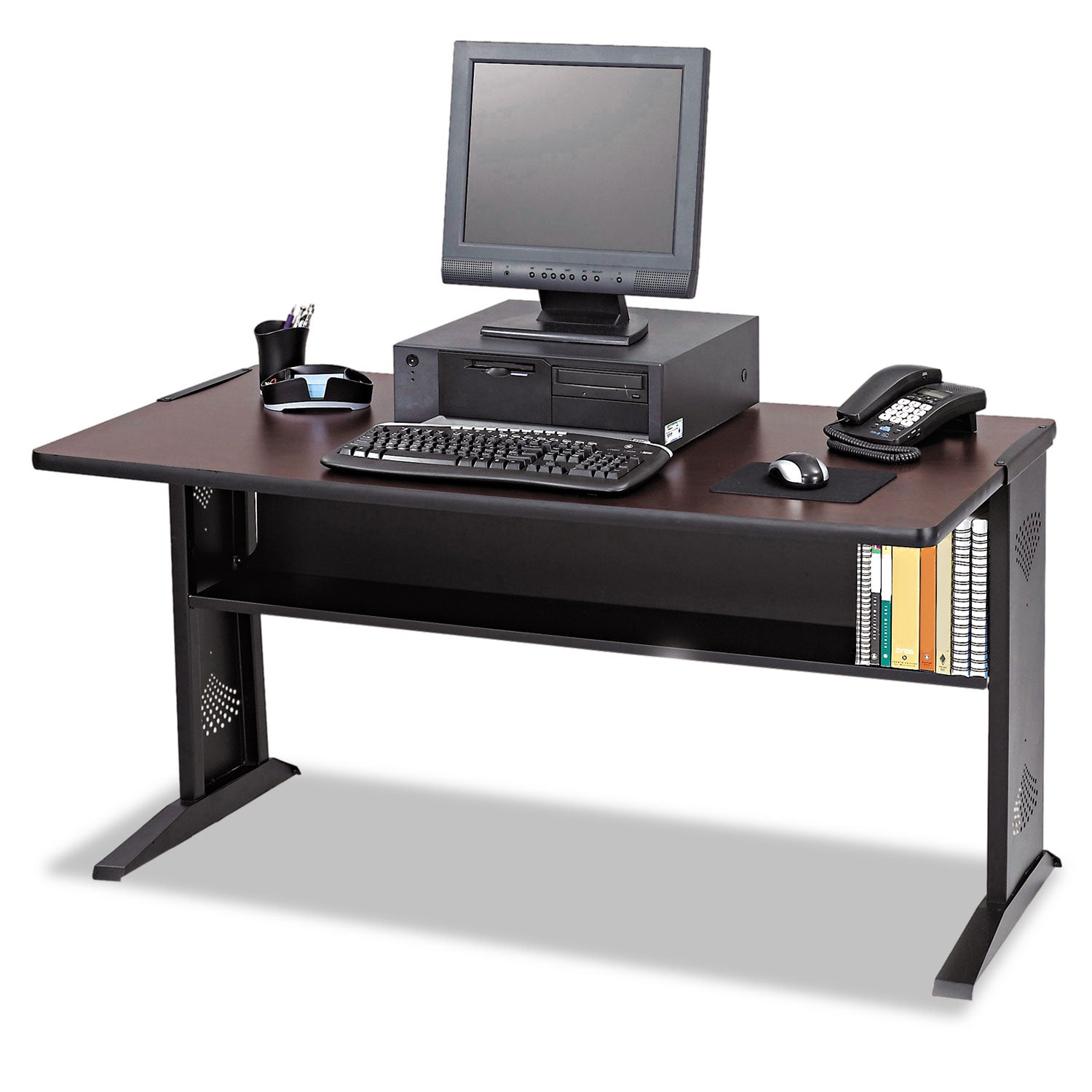 Computer Desk with Reversible Top, 47.5" x 28" x 30", Mahogany/Medium Oak/Black -