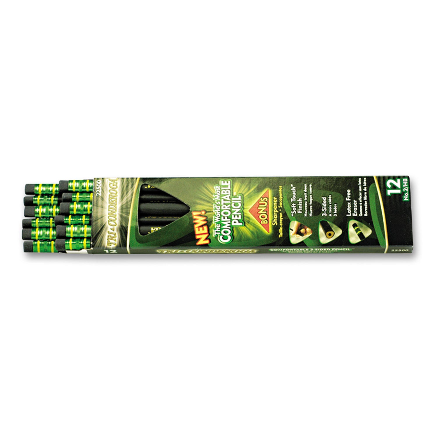 Tri-Conderoga Pencil with Microban Protection, HB (#2), Black Lead, Black Barrel, Dozen -