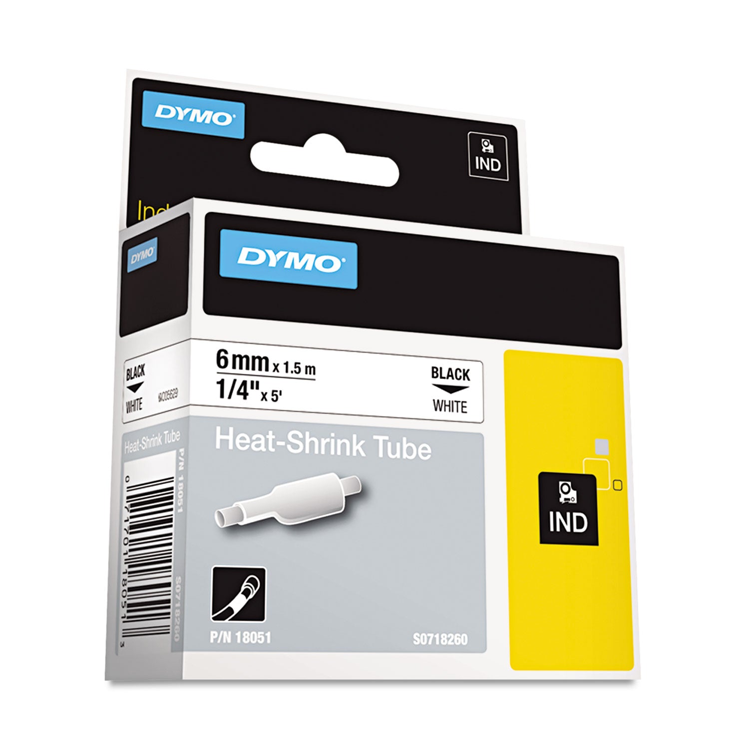 Rhino Heat Shrink Tubes Industrial Label Tape, 0.25" x 5 ft, White/Black Print -