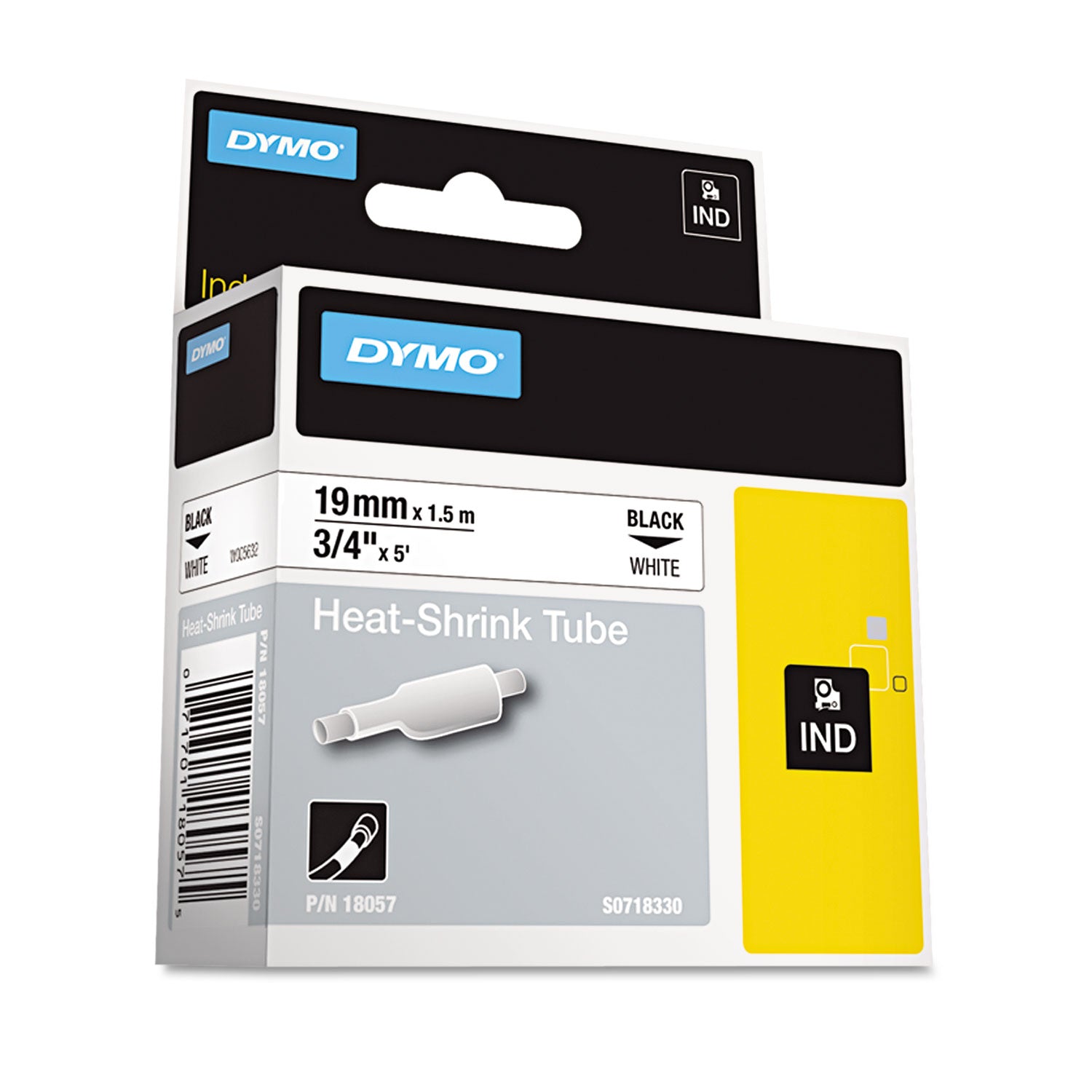 Rhino Heat Shrink Tubes Industrial Label Tape, 0.75" x 5 ft, White/Black Print -
