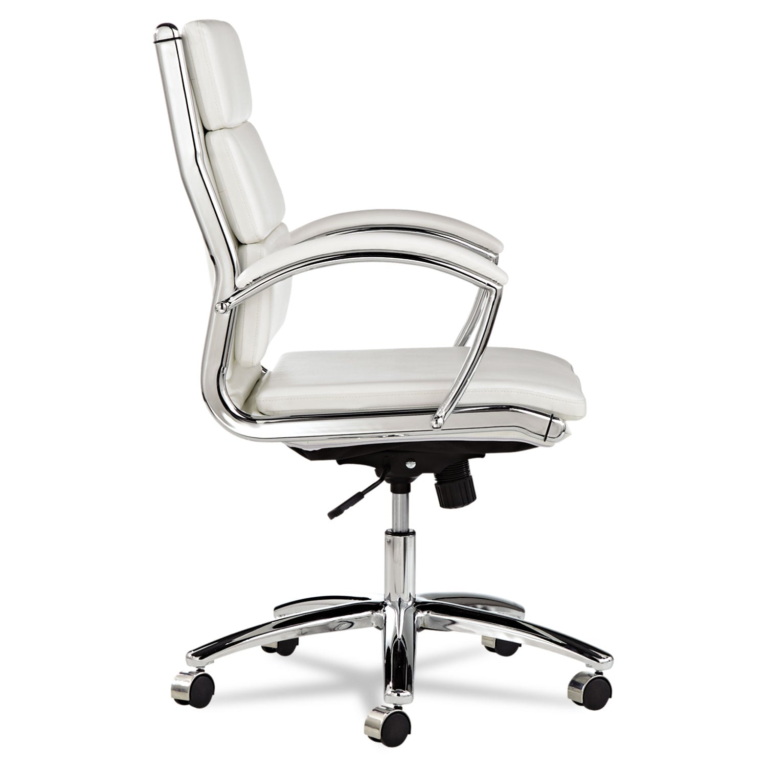 Alera Neratoli Mid-Back Slim Profile Chair, Faux Leather, Up to 275 lb, 18.3" to 21.85" Seat Height, White Seat/Back, Chrome -