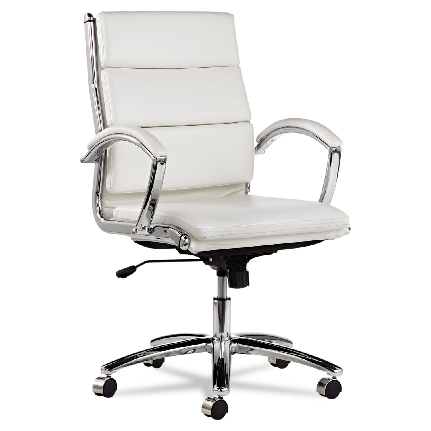 Alera Neratoli Mid-Back Slim Profile Chair, Faux Leather, Up to 275 lb, 18.3" to 21.85" Seat Height, White Seat/Back, Chrome -
