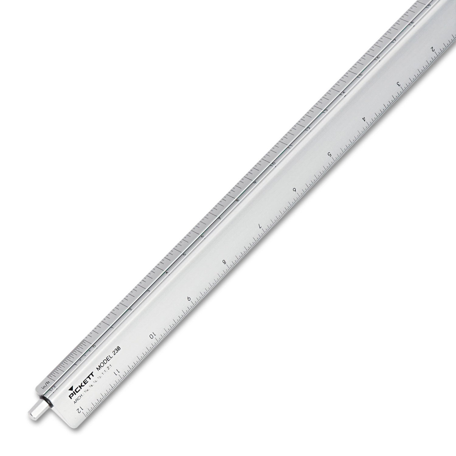 Adjustable Triangular Scale Aluminum Architects Ruler, 12" Long, Silver -
