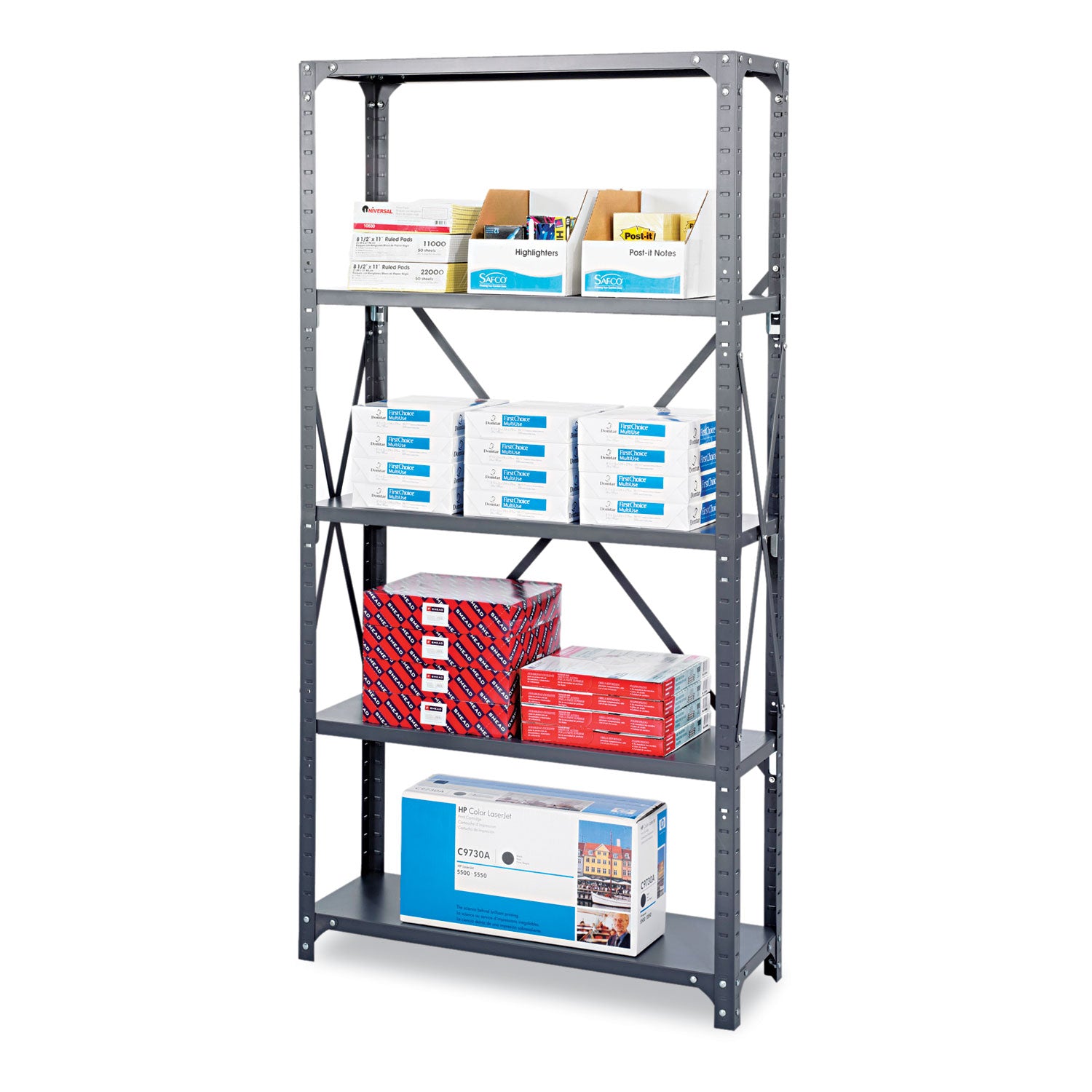 Commercial Steel Shelving Unit, Five-Shelf, 36w x 18d x 75h, Dark Gray -
