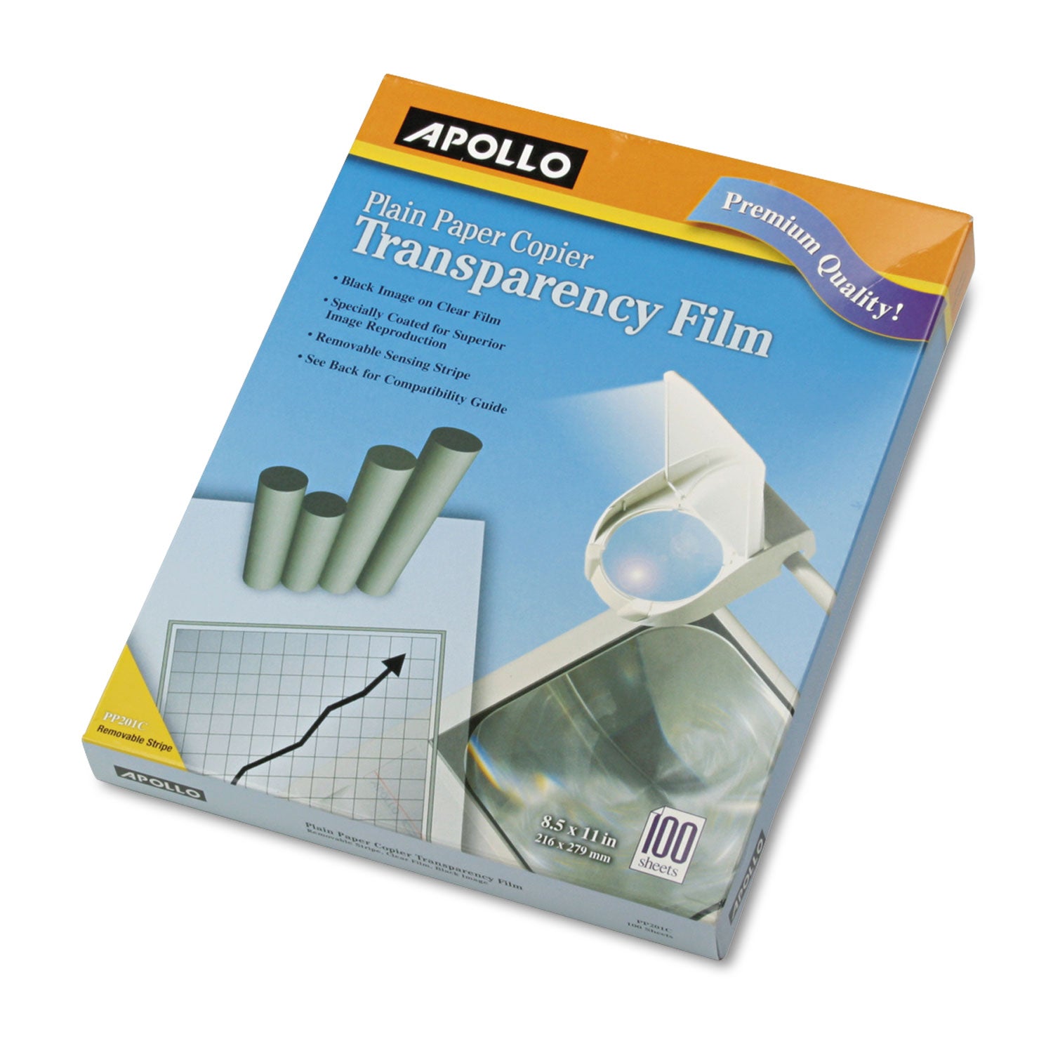 Plain Paper Laser Transparency Film with Handling Strip, 8.5 x 11, Black on Clear, 100/Box -