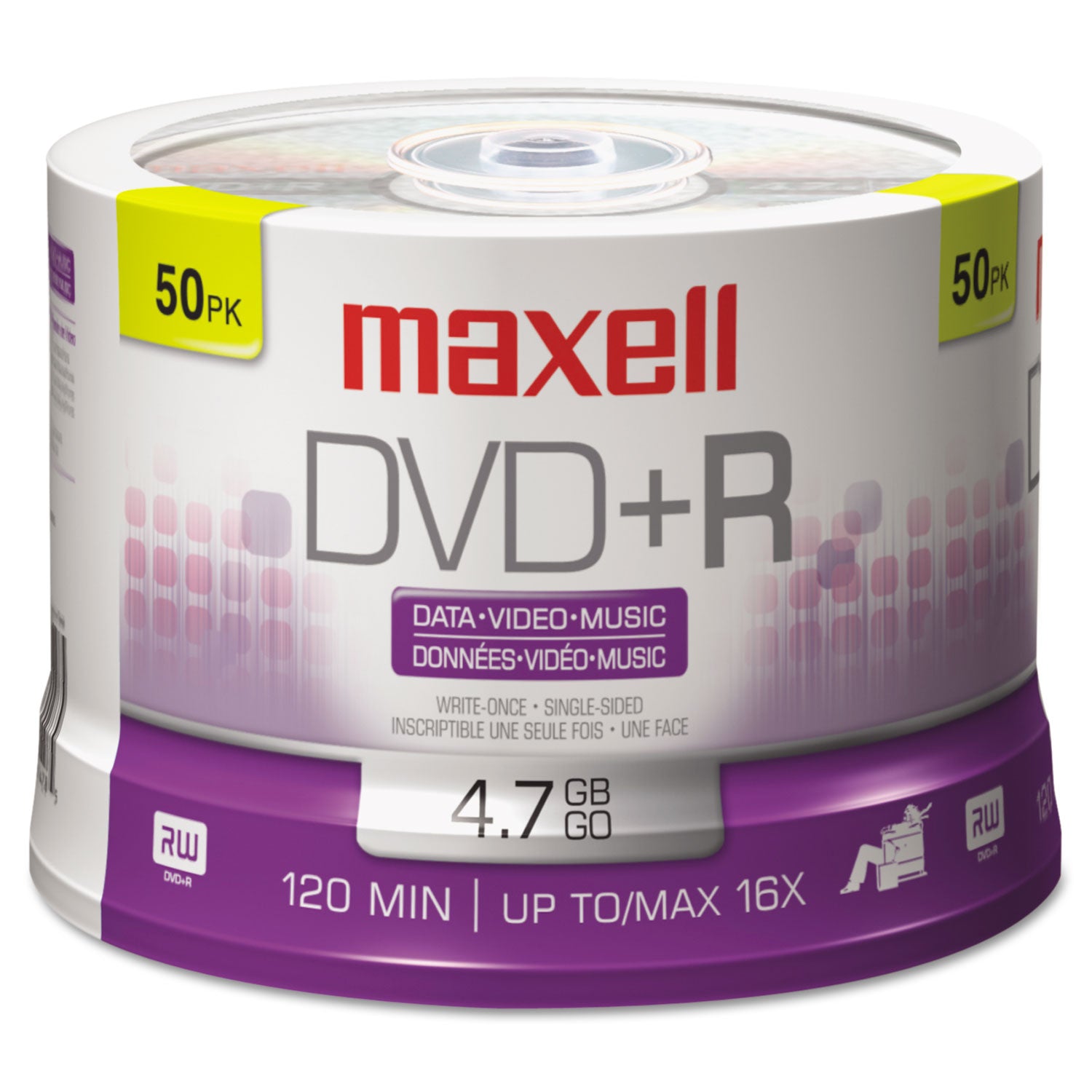 DVD+R High-Speed Recordable Disc, 4.7 GB, 16x, Spindle, Silver, 50/Pack -