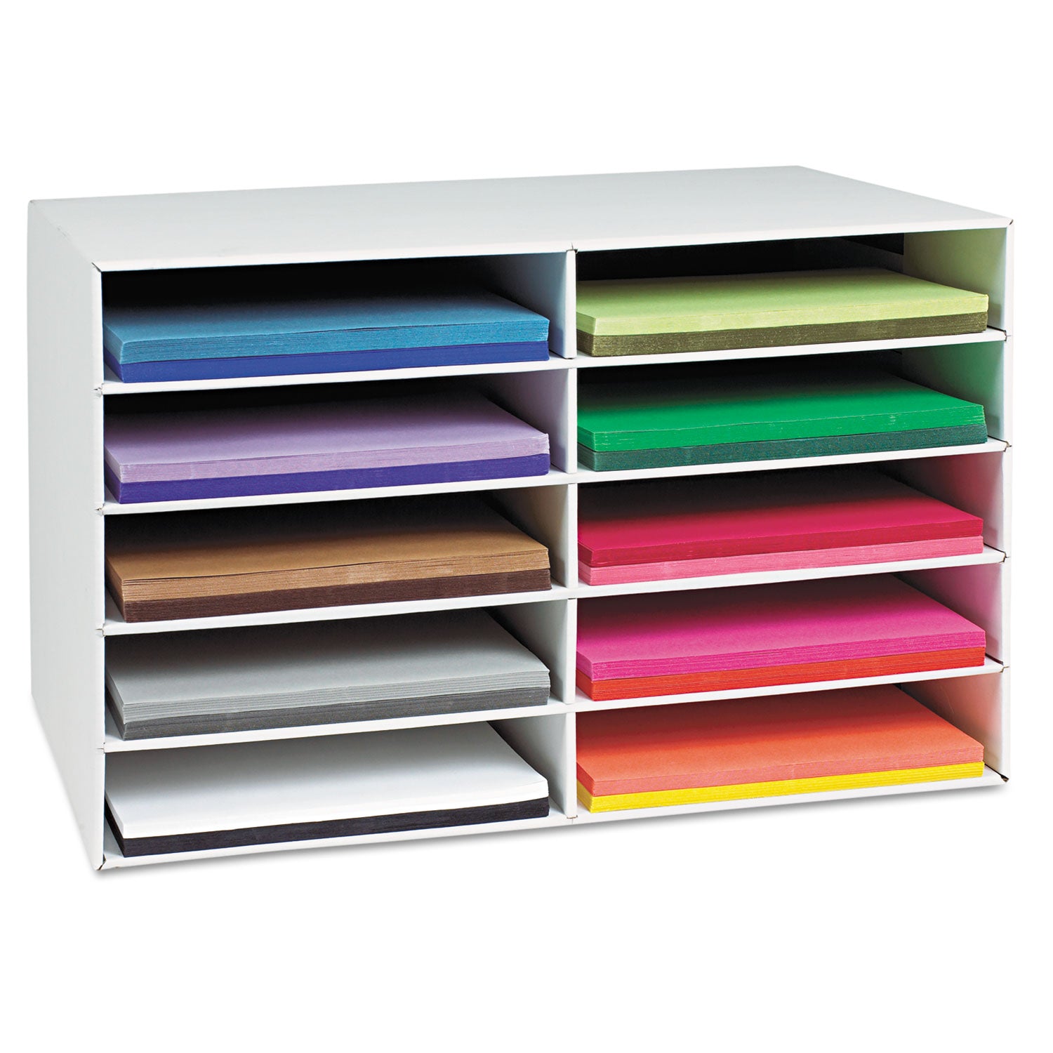 Classroom Construction Paper Storage, 10 Compartments, 26.88 x 16.88 x 18.5, White -