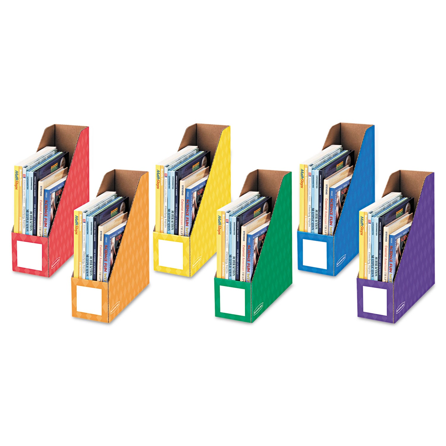 Extra-Wide Cardboard Magazine File, 4.25 x 11.38 x 12.88, Assorted, 6/Pack -