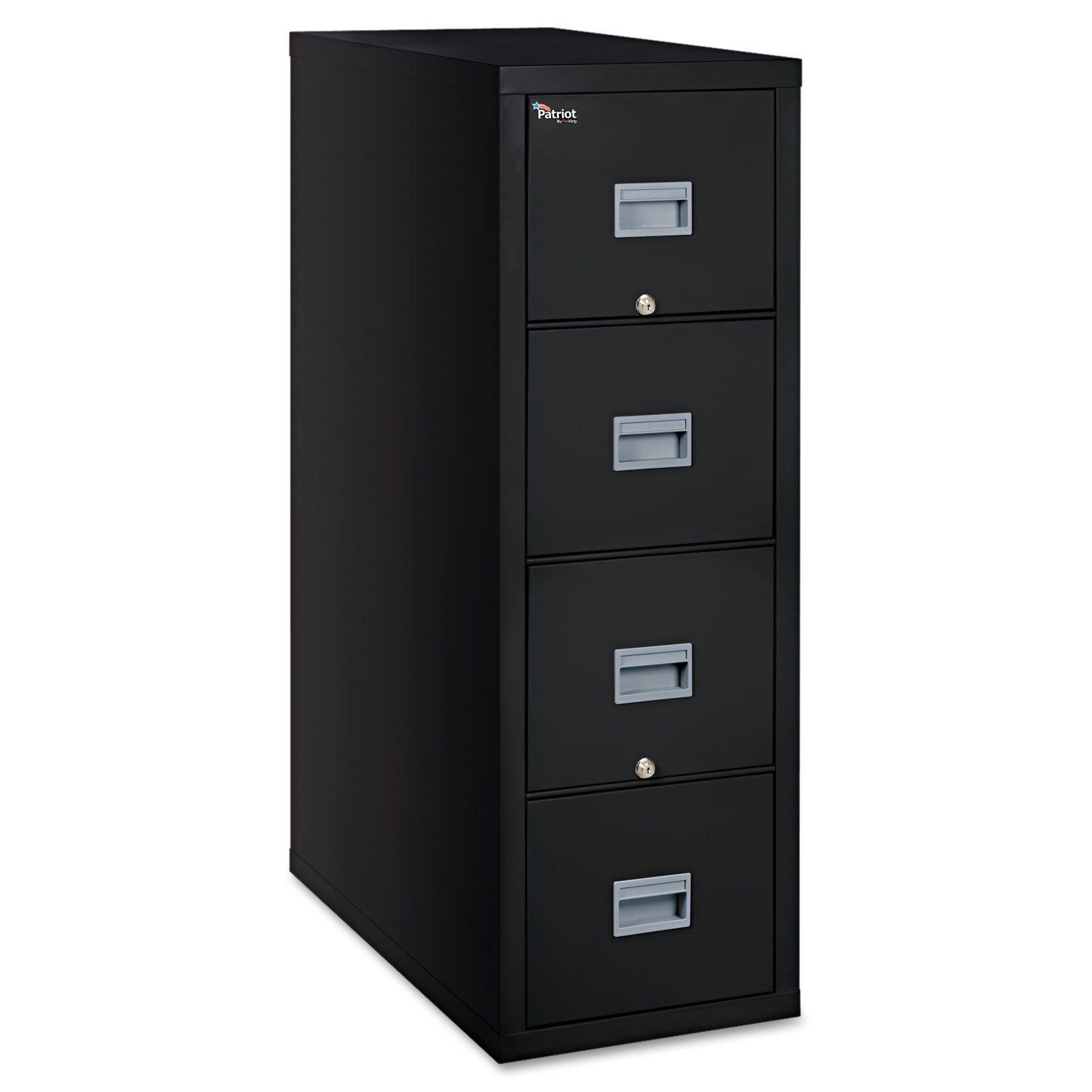 FireKing Patriot Series 4-Drawer Vertical Fire Files - 17.8" x 31.6" x 52.8" - 4 x Drawer(s) for File - Letter - Vertical - Fire Proof, Impact Resistant, Locking Drawer, Scratch Resistant, Recessed Handle, Ball Bearing Slide - Black - Gypsum, Steel - 1