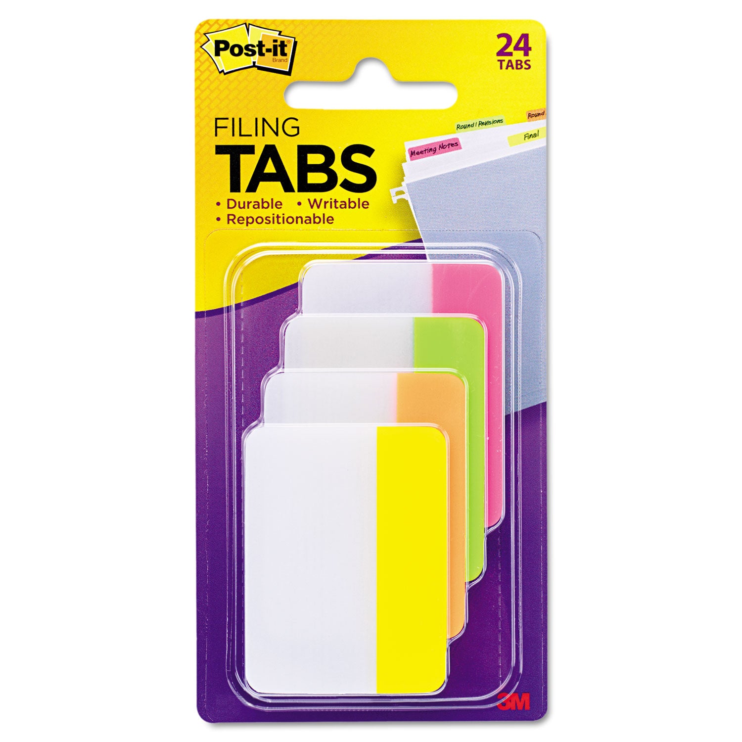 Solid Color Tabs, 1/5-Cut, Assorted Bright Colors, 2" Wide, 24/Pack -