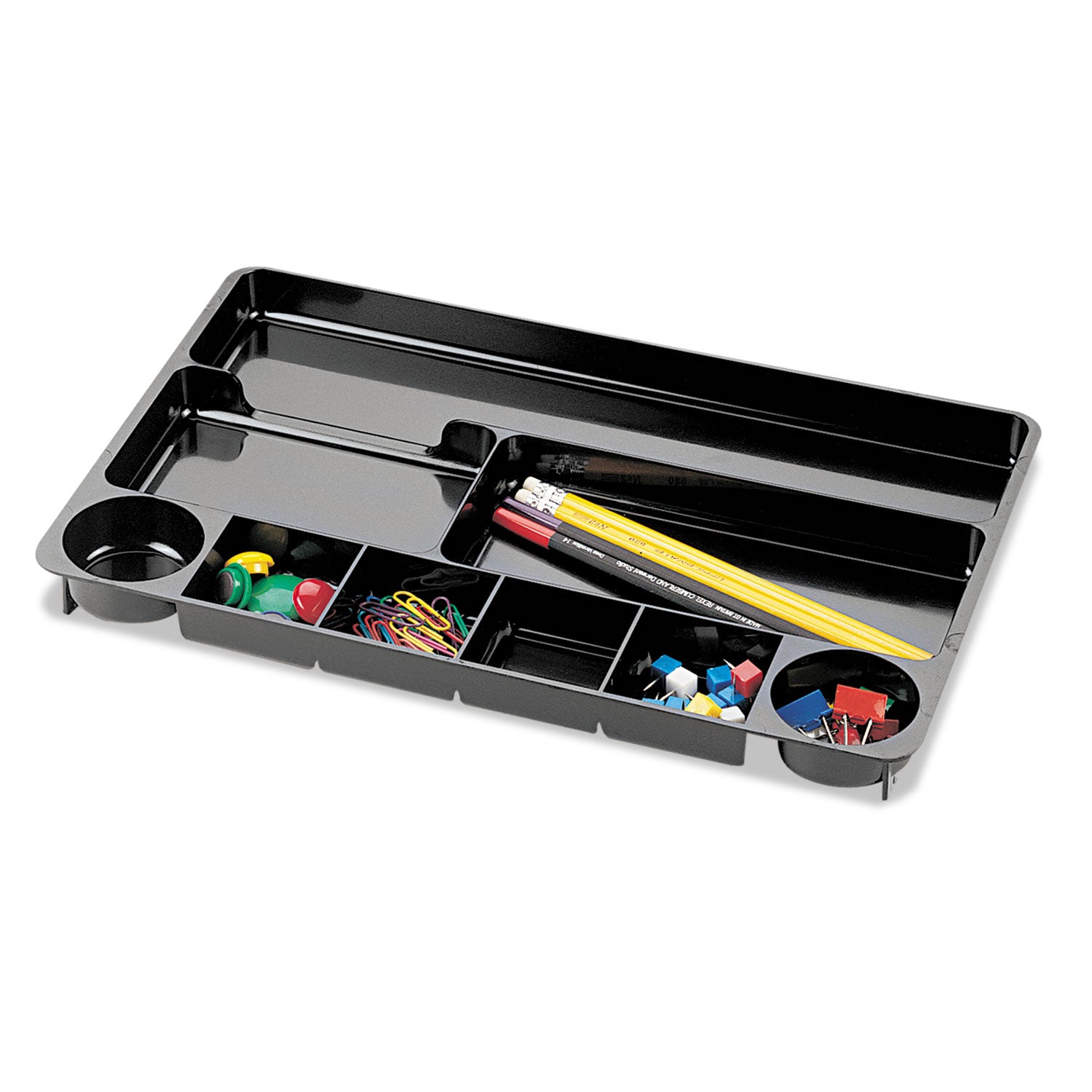Recycled Plastic Desk Drawer Organizer, Nine Compartments, 14 x 9 x 1.13, Black -