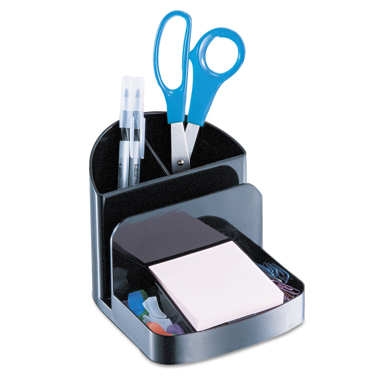 Recycled Desktop Supplies Organizer, 5 Compartments, Plastic, 5.38 x 6.75 x 5, Black -
