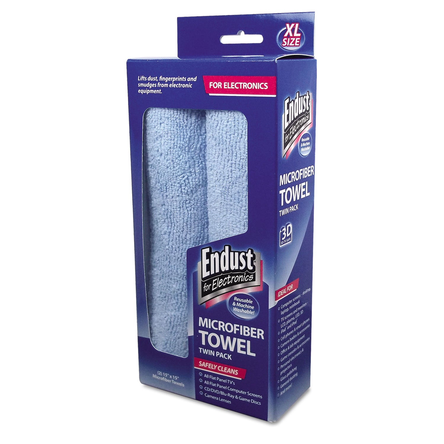 Large-Sized Microfiber Towels Two-Pack, 15 x 15, Unscented, Blue, 2/Pack -