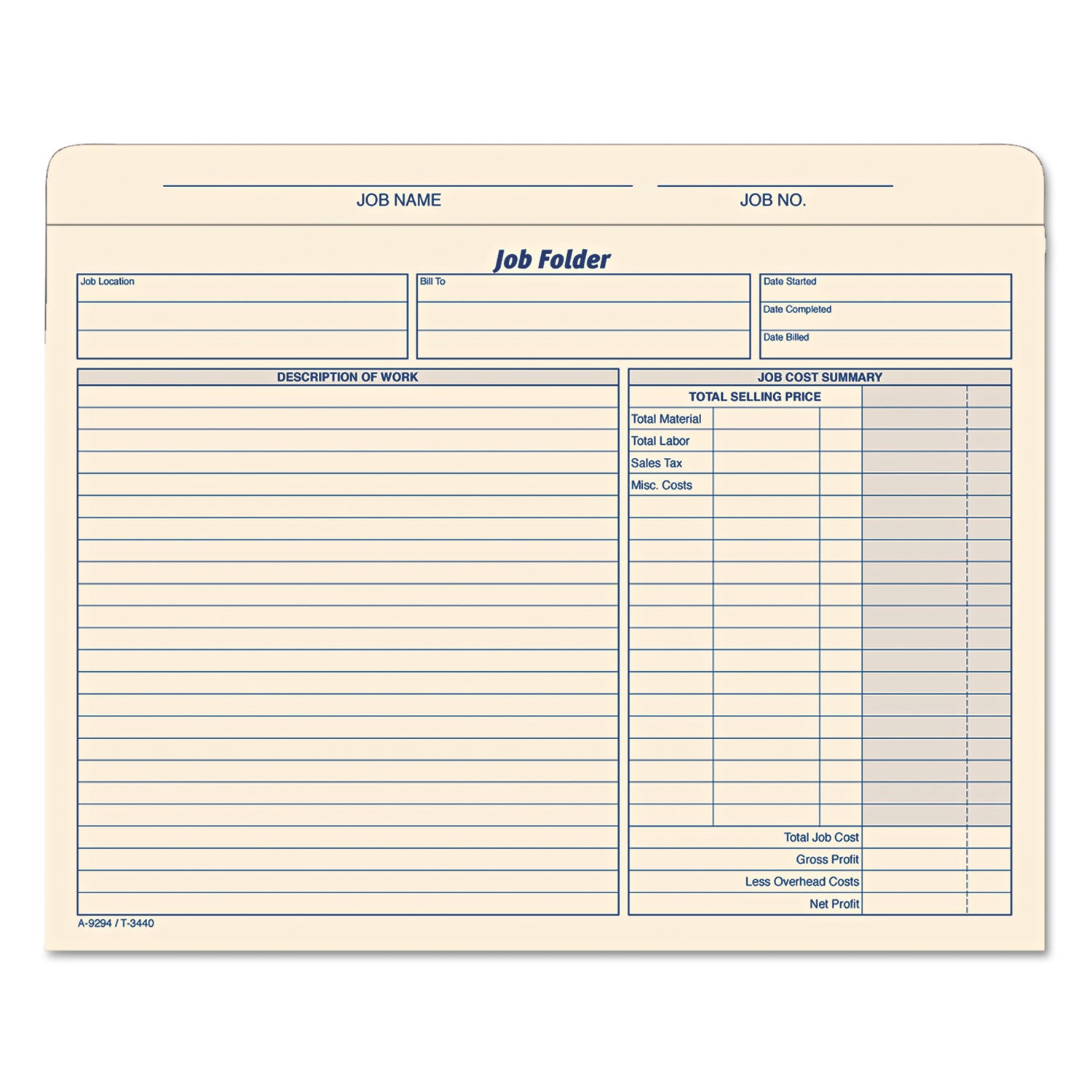 Job Folder, Straight Tabs, Letter Size, Manila, 20/Pack -