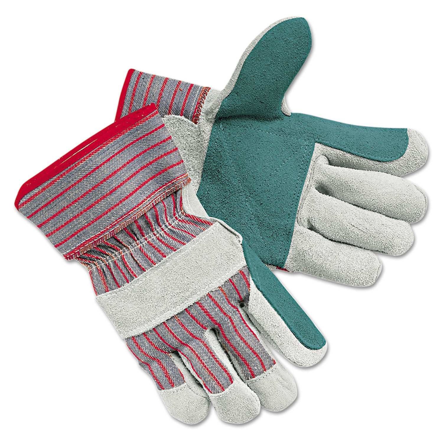 Men's Economy Leather Palm Gloves, White/Red, Large, 12 Pairs -